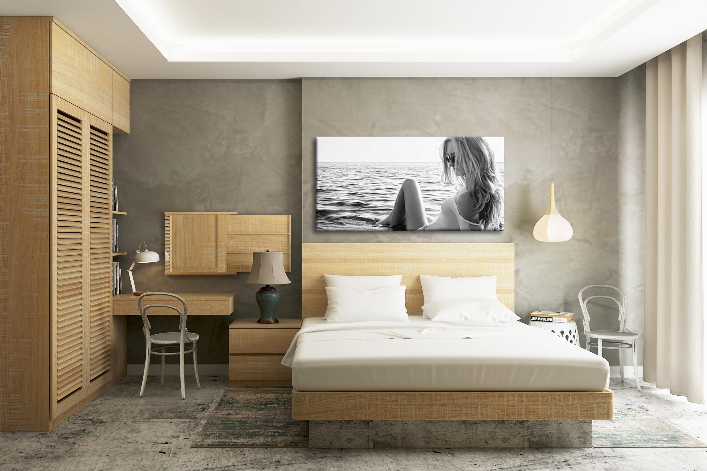 Panorámica de refrigeración húmeda 120 x 60 cm, efecto: negro/blanco como lienzo, diseño listo enmarcado en marco de madera auténtica, impresión digital de alta calidad con marco