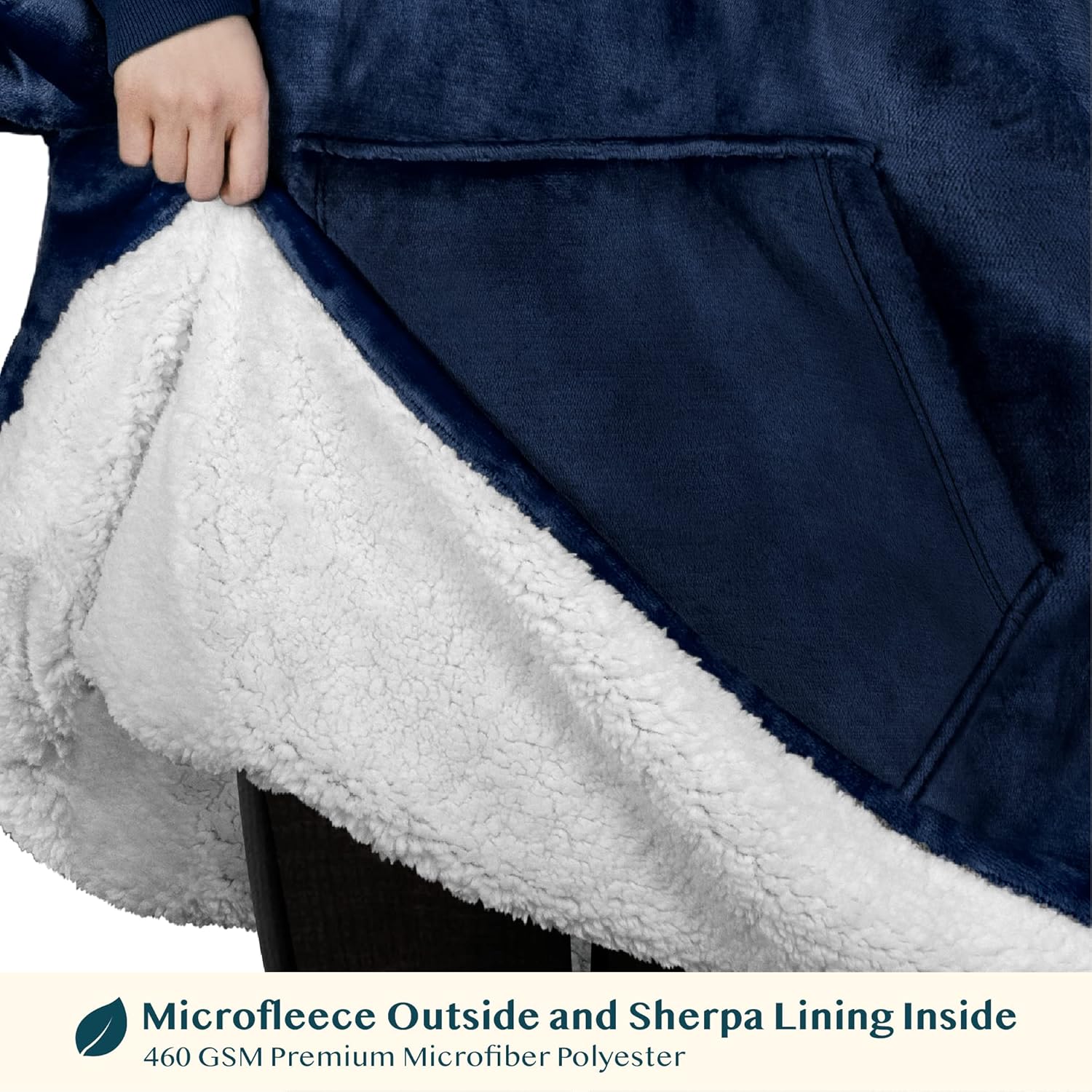 PAVILIA Wearable Blanket Sweatshirt Kids Boy Girl, Warm Cozy Giant Hoodie, Fleece Sherpa Oversized Hood Sleeves, Big Pocket - Image 3