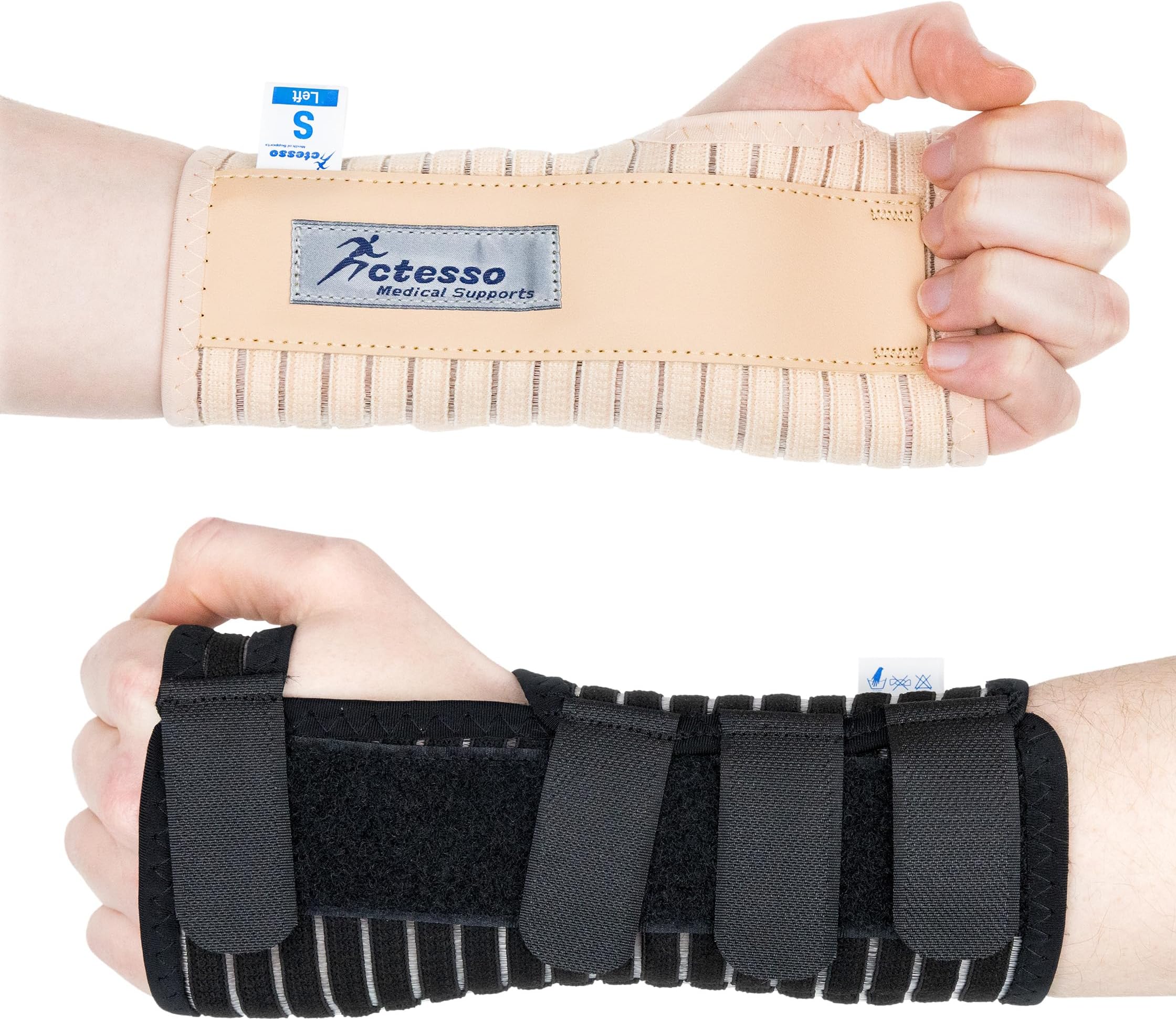 Actesso Breathable Wrist Support Brace Splint - Ideal for Carpal Tunnel, Sprains, and Tendonitis (Beige, Small Left)