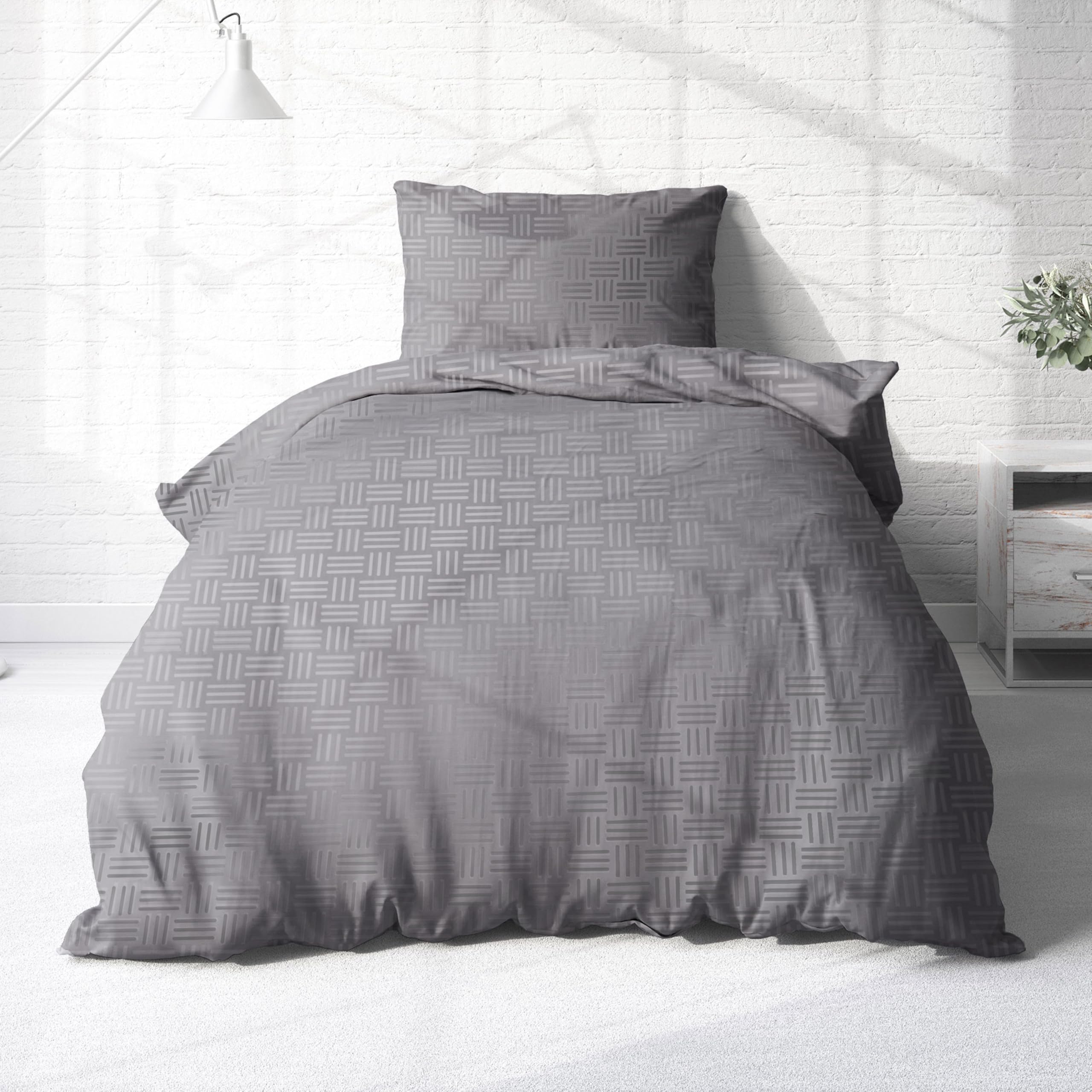 Träumschön Premium Bettwäsche 155x220 + 80x80 cm - Grau Uni Design - Bettwäsche aus 100% Baumwolle – Weich, Atmungsaktiv & Hautfreundlich - bügelfrei