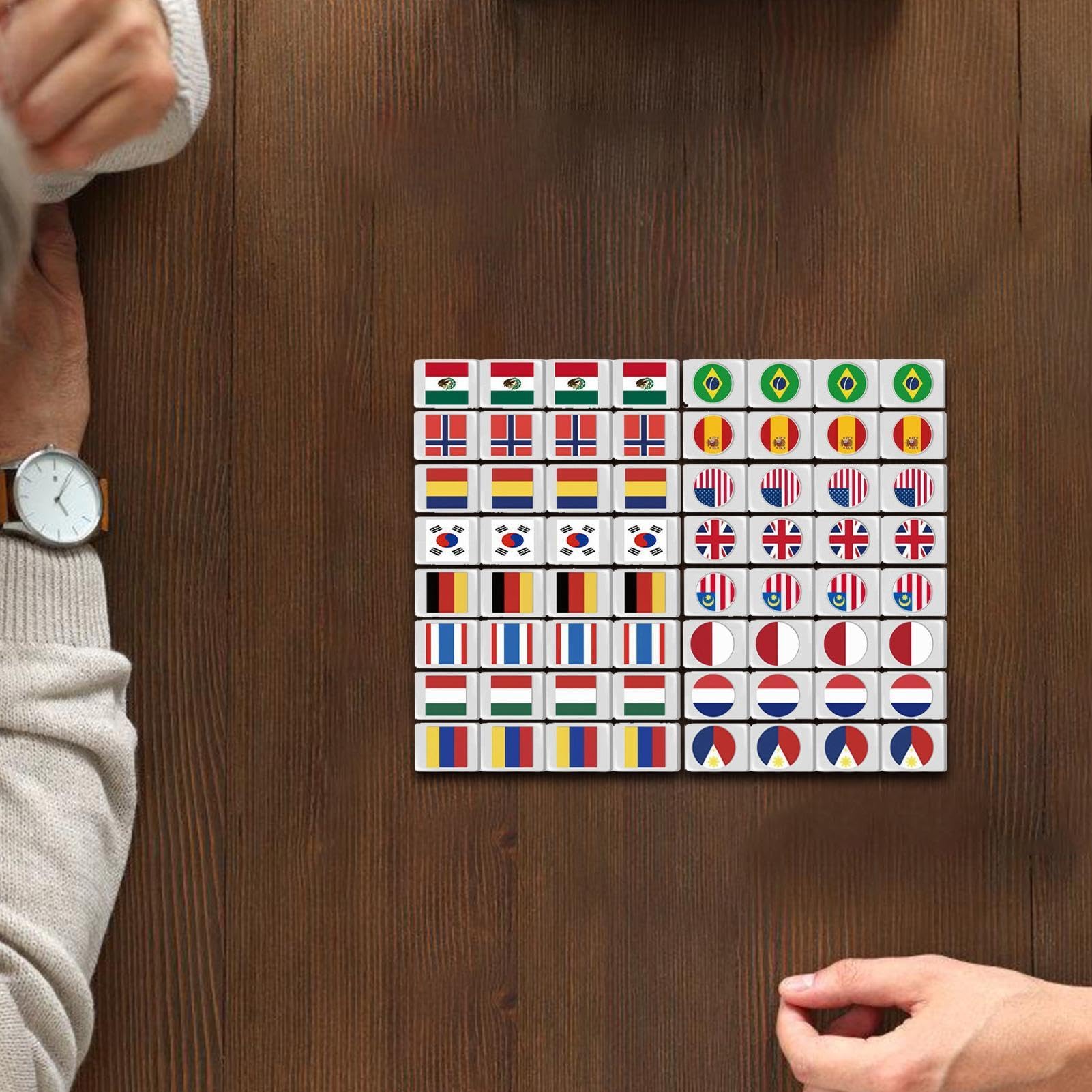 Generic Ensembles De Mahjong Avec Drapeau National, 2 Joueurs, à Partir De 7 Ans, 144 Max, Motif Drapeau, Portable, 64 Carreaux Roses De Qualité Supérieure, 2,4 X 1,6 X 1,2 Cm, 0,4 Kg