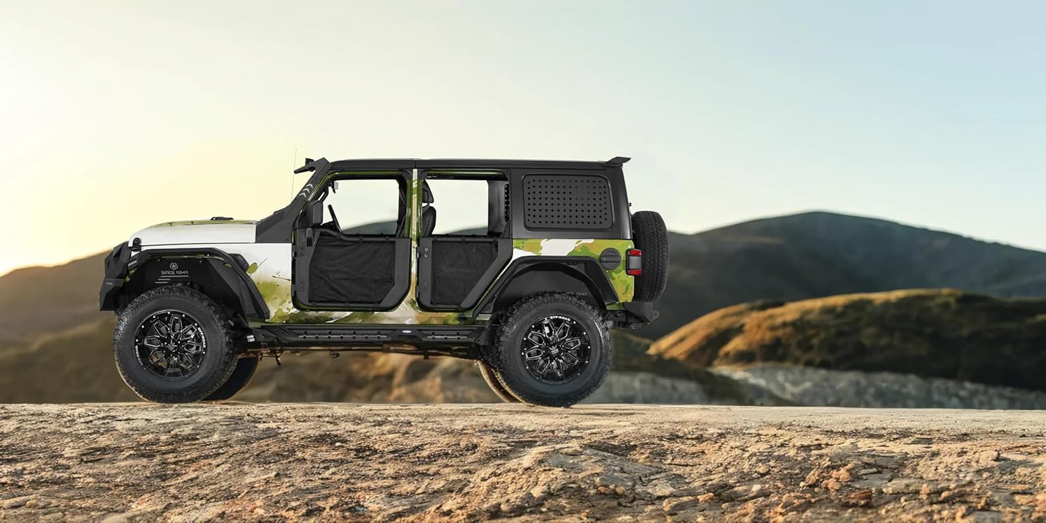 Hooke Road JL/JT Tube Half Front & Rear Doors w/Black Shade Skins for 2018-2026 Jeep Wrangler JL 4-Door & Gladiator JT Models - A Set of 4PCS