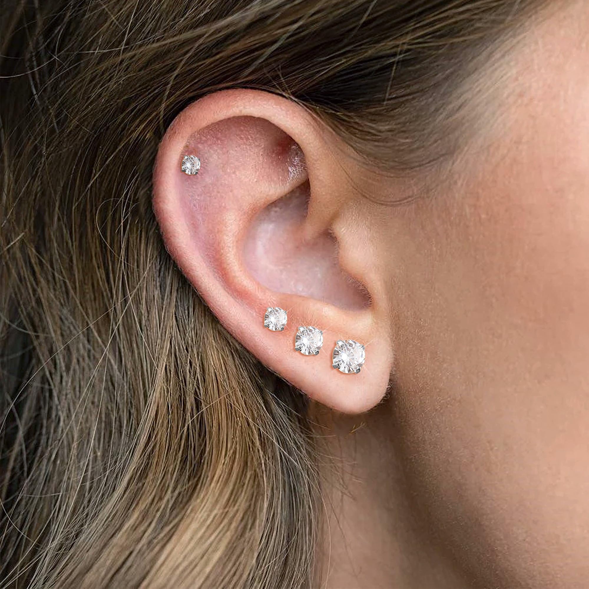 Diamday 6 Paia Orecchini per Donna Uomo Acciaio Chirurgico Piercing Orecchio Orecchini Anallergici Donna 5A Zircone Cubico Orecchini Argento Oro Helix Trago Cartilagine Orecchini Set Uomo