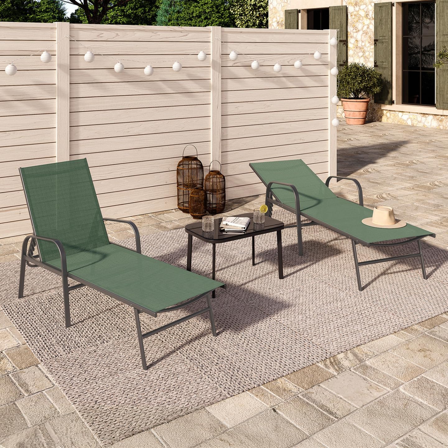 IDMarket - Lot de 2 transats de Jardin inclinables Fidji en Acier et Toile Vert Olive