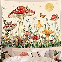 Vista 22 de Zussun Tapiz de hongos verdes, luna y estrella, tapices para dormitorio, decoración estética de plantas de noche estrellada, tapastrys para colgar
