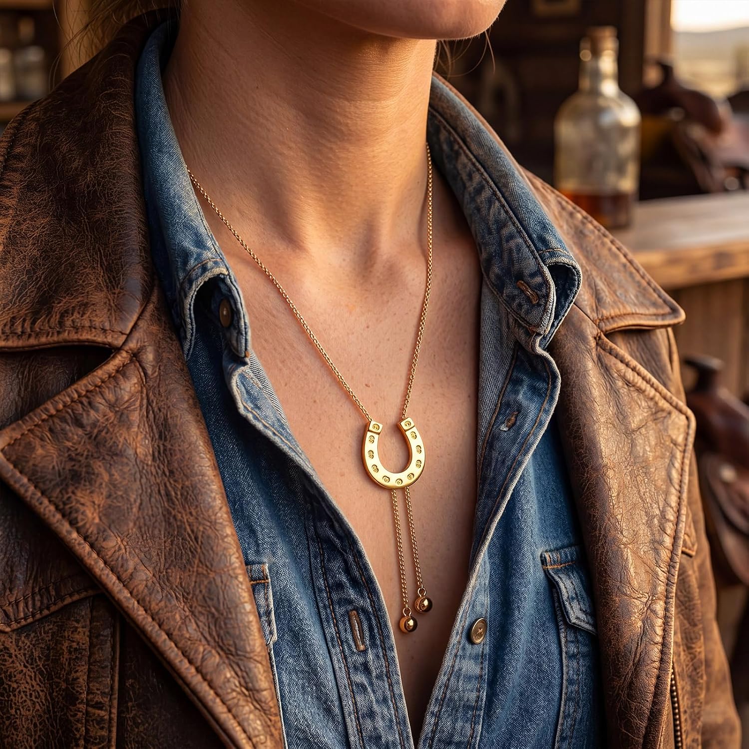 Unittype Western Cowgirl Pendant Bolo Tie Necklace Adjustable Lariat Long Chain Y Necklaces Trendy Country Jewelry Gifts