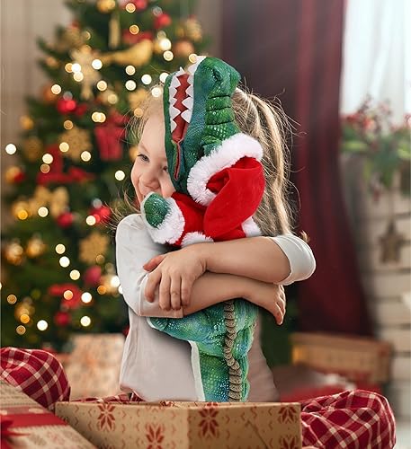 Miniatura 6 de DolliBu Peluche de cocodrilo verde de Papá Noel, disfraz de peluche súper suave con sombrero rojo de Papá Noel, bonito regalo de vida oceánica,