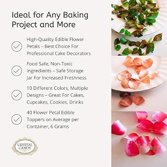 Crystal Candy Burnt-Orange-&-Yellow Edible Petals - Colorful Edible Flowers Petal for Cakes, Cupcakes, and Cake Decorations - Suitable for All Cakes and Baked Goods - 1 Jar of 6 Grams, 40 Petals