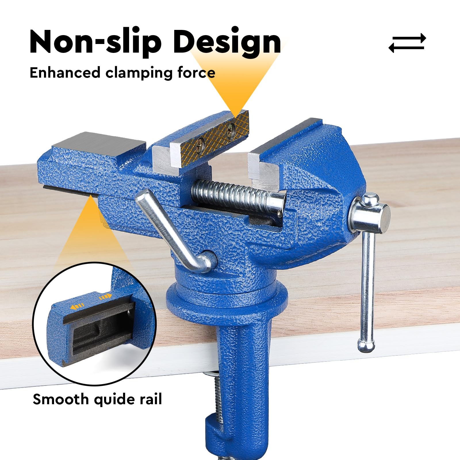 SWAWIS Étaux d'Établi, Largeur de Mâchoire 70mm, Étau de Table avec Base Pivotante à 360 Degrés-Peut Étre Utilisé pour Fixer des Pièces Telles Que le Bois Et le Métal, Bleu