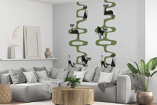 Miniatura 2 de Revive tus paredes con un gato retro de mediados de siglo en cadenas, perfecto para amantes de la vendimia, calcomanía de pared de arte moderno,