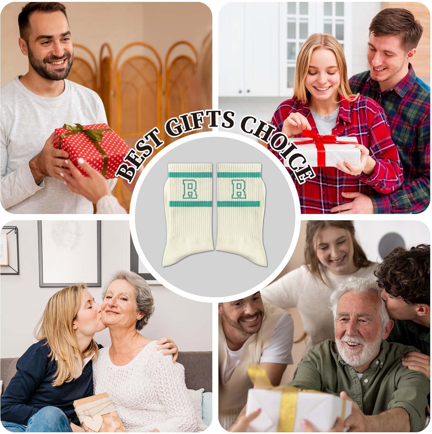 Forest Green and White Striped Crew Socks with the Letter, Classic Varsity Sports Style Monogram Socks - Image 2