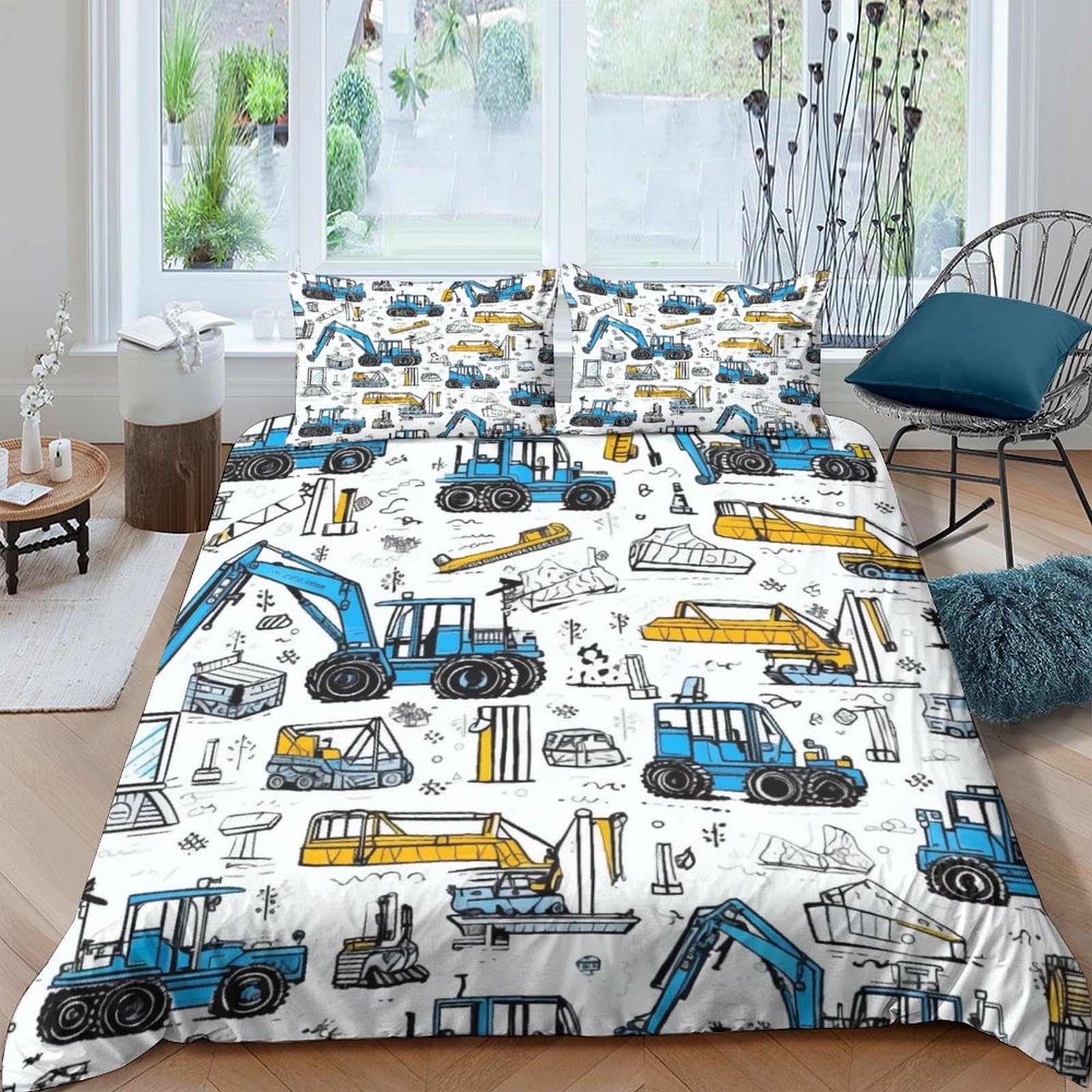Housse de couette excavatrice parure de lit 3d bulldozer taies d'oreiller microfibre king 220x240