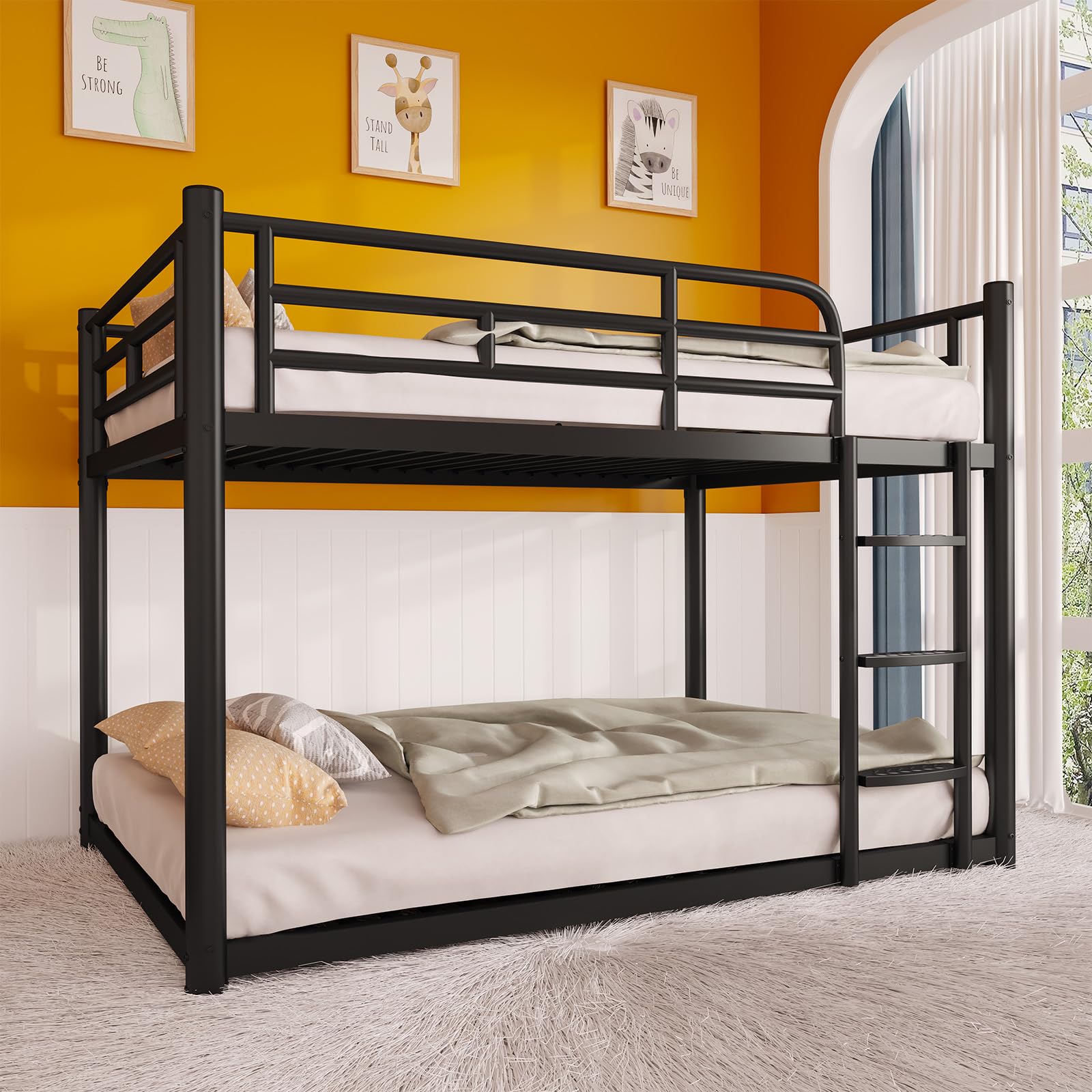Metal Full Over Full Size Bunk Bed for Adults and Kids, Black
