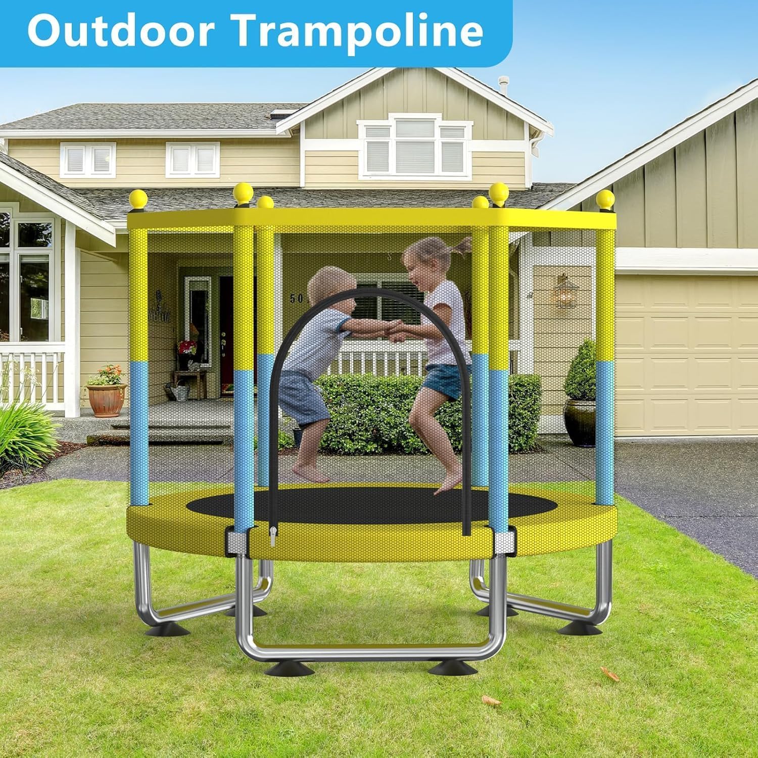 150cm Trampolin für Kinder, Trampolin Outdoor Indoor mit Sicherheitsnetz - 150kg verstellbares, für Jungen und Mädchen im Alter von 3–8 Jahren