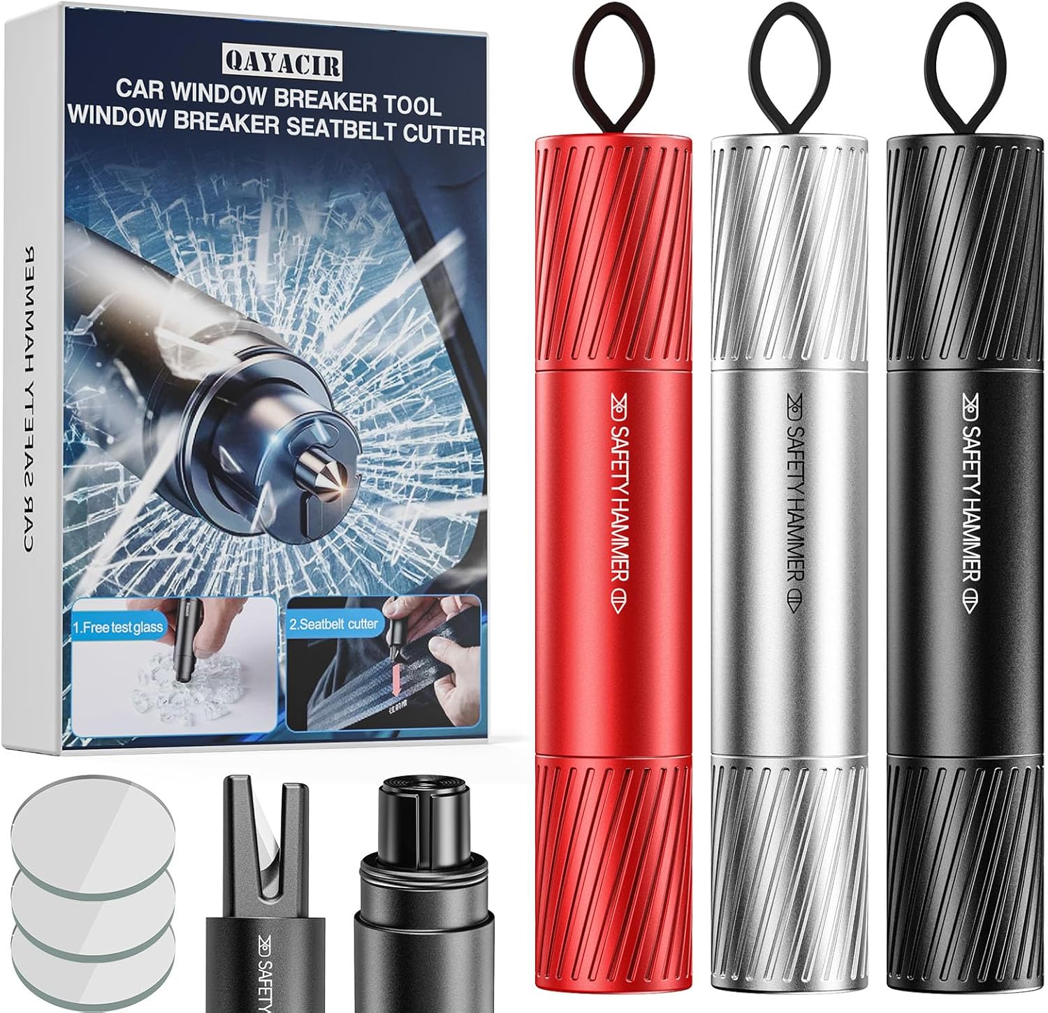 Window Breaker Seatbelt Cutter,Car Accessories for Women&Men,Gifts for Men Women Dad Mom,Stocking Stuffers for Adults Teens,Car Glass Breaker Safety Hammer for All Vehicles (3PCS)