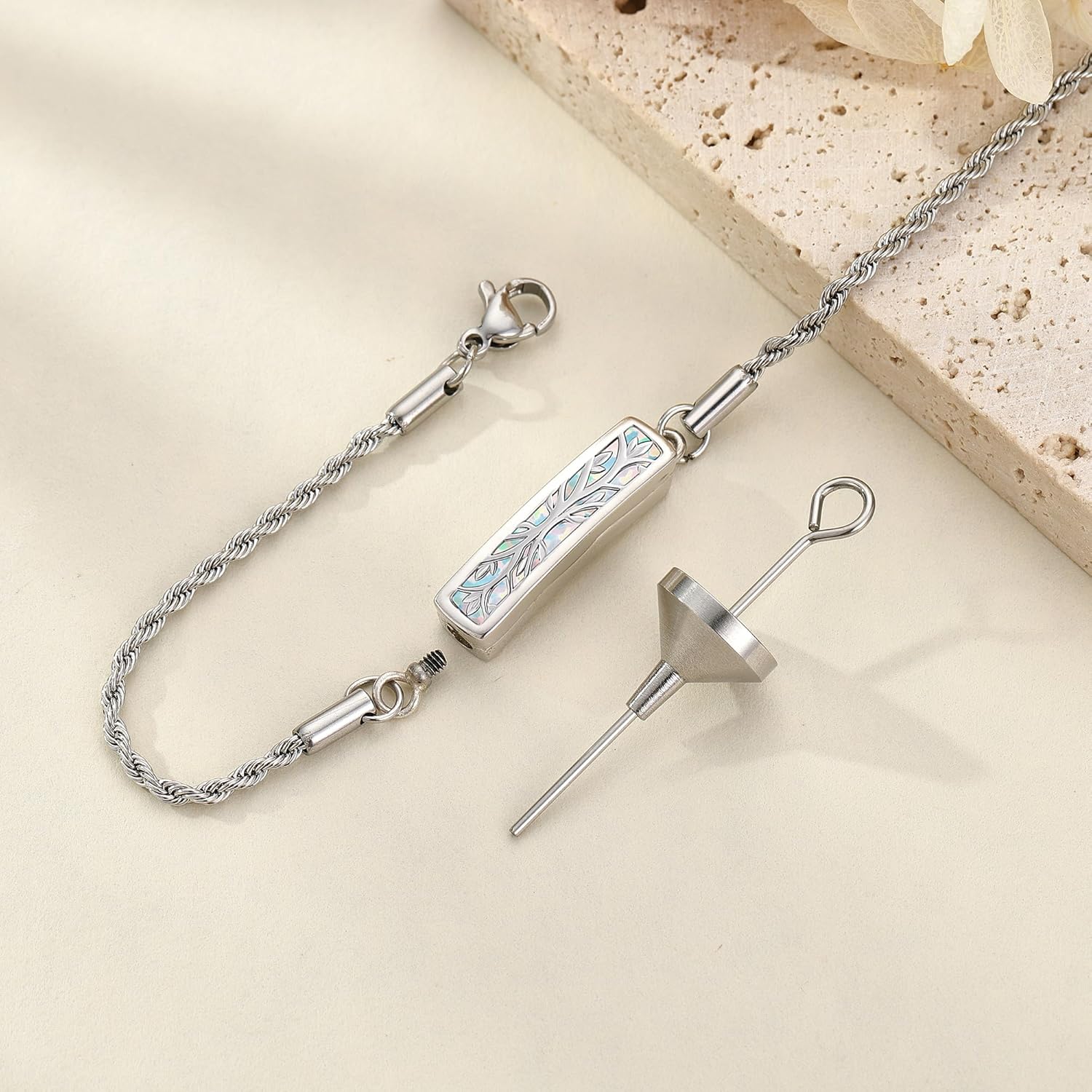 MONGAS Tree of Life Urn Bracelet Sterling Silver Created Opal/Abalone Urn Bracelet for Ashes Tree of Life Cremation Jewelry for Women - Image 5