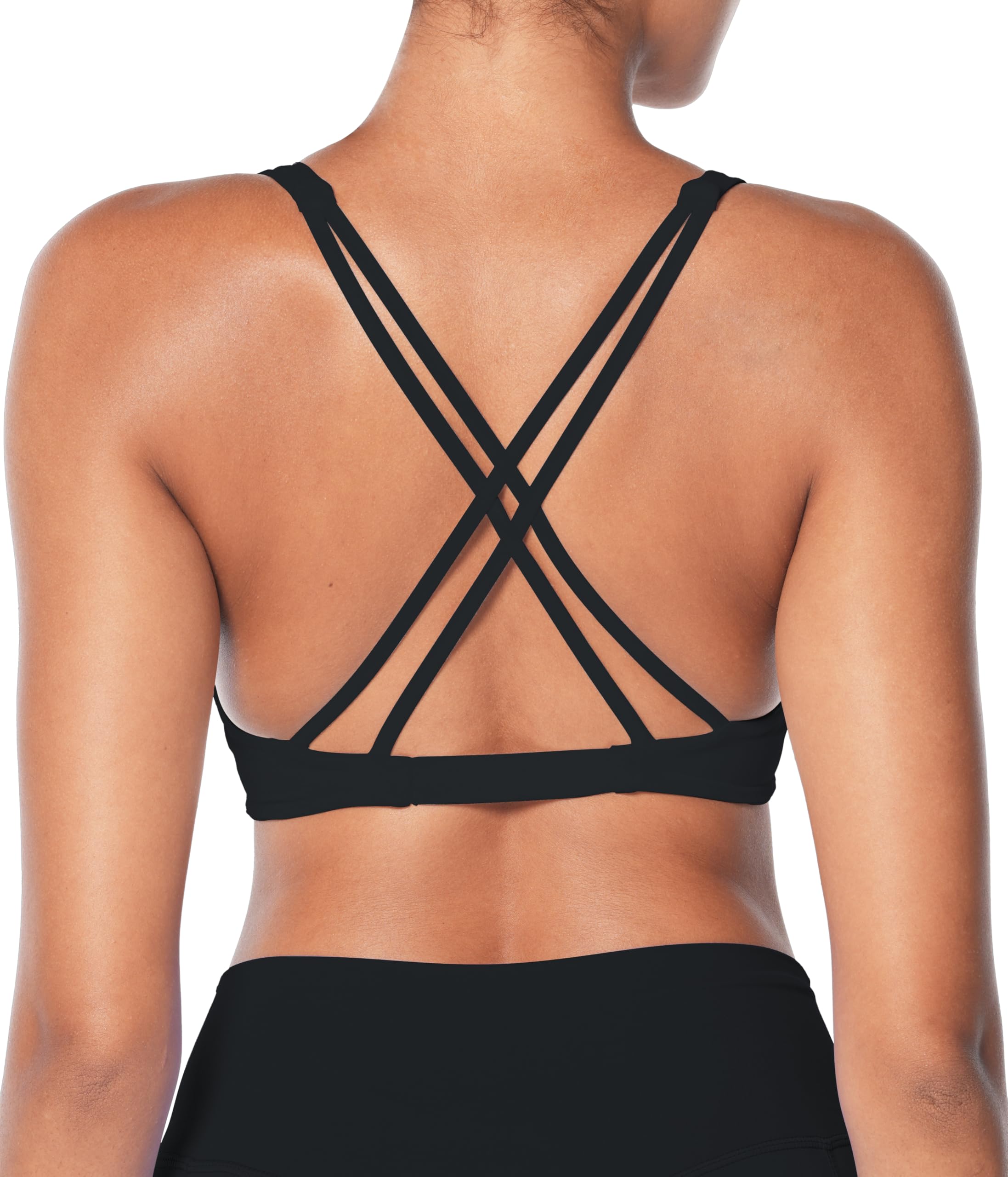 Sunzel Sujetador deportivo con cuello en V para mujer, de bajo impacto, con almohadillas extraíbles, tirantes cruzados, espalda descubierta, para salir, casual, acolchado