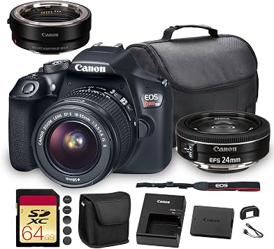 Canon EOS Rebel T6 DSLR Camera with 18-55mm Lens | 18MP APS-C CMOS Sensor, Built-In Wi-Fi & Full HD Video | For Travel & Everyday Photography + Canon EF-S 24mm f/2.8 STM Lens + Adapter EF-EOS R + More