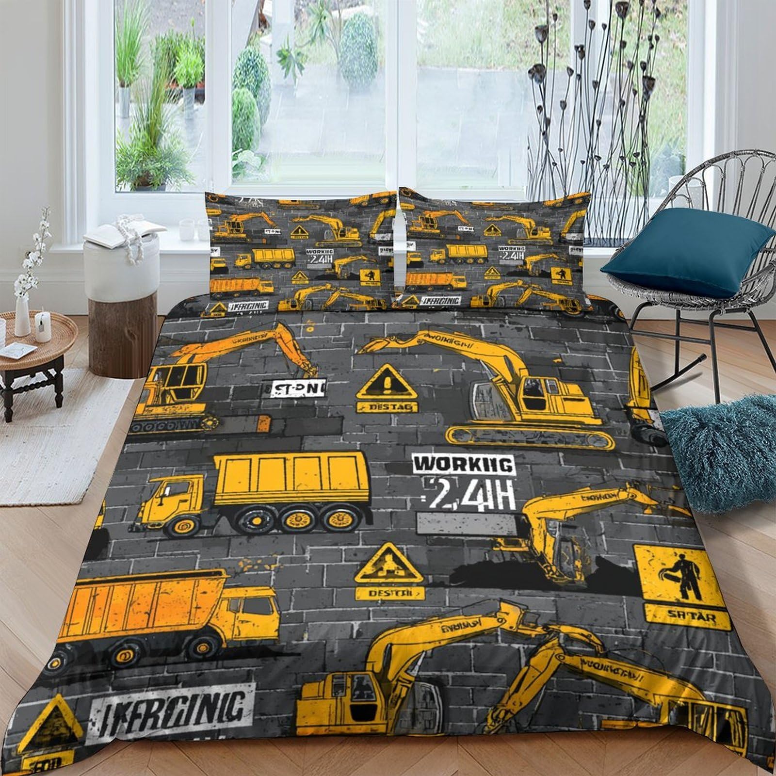 Ctjqhvkz Style-5 3D Printed Construction Vehicles Fitted Sheet Microfiber Soft Anti-Slip Excavator Bed Cover For Bedroom Dorm Decor Single（135X200cm）