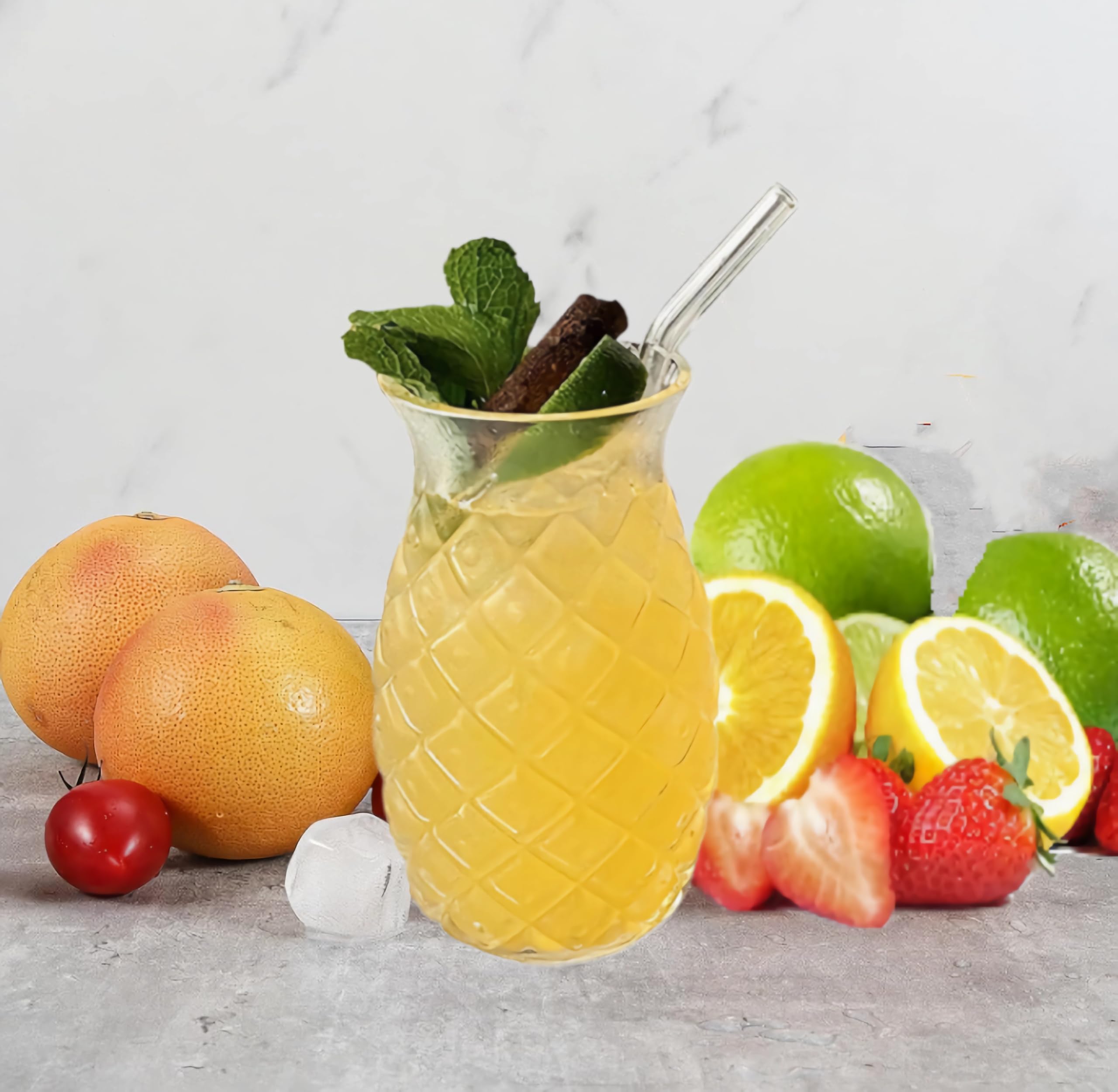 Generic 480ml/16oz Cocktail Glasses with Stainless Steel Straw, Unique Pineapple Drinking Glasses for Bar, Party Wine Juice Milk Bourbon Decor, Large, Clear, GRD22