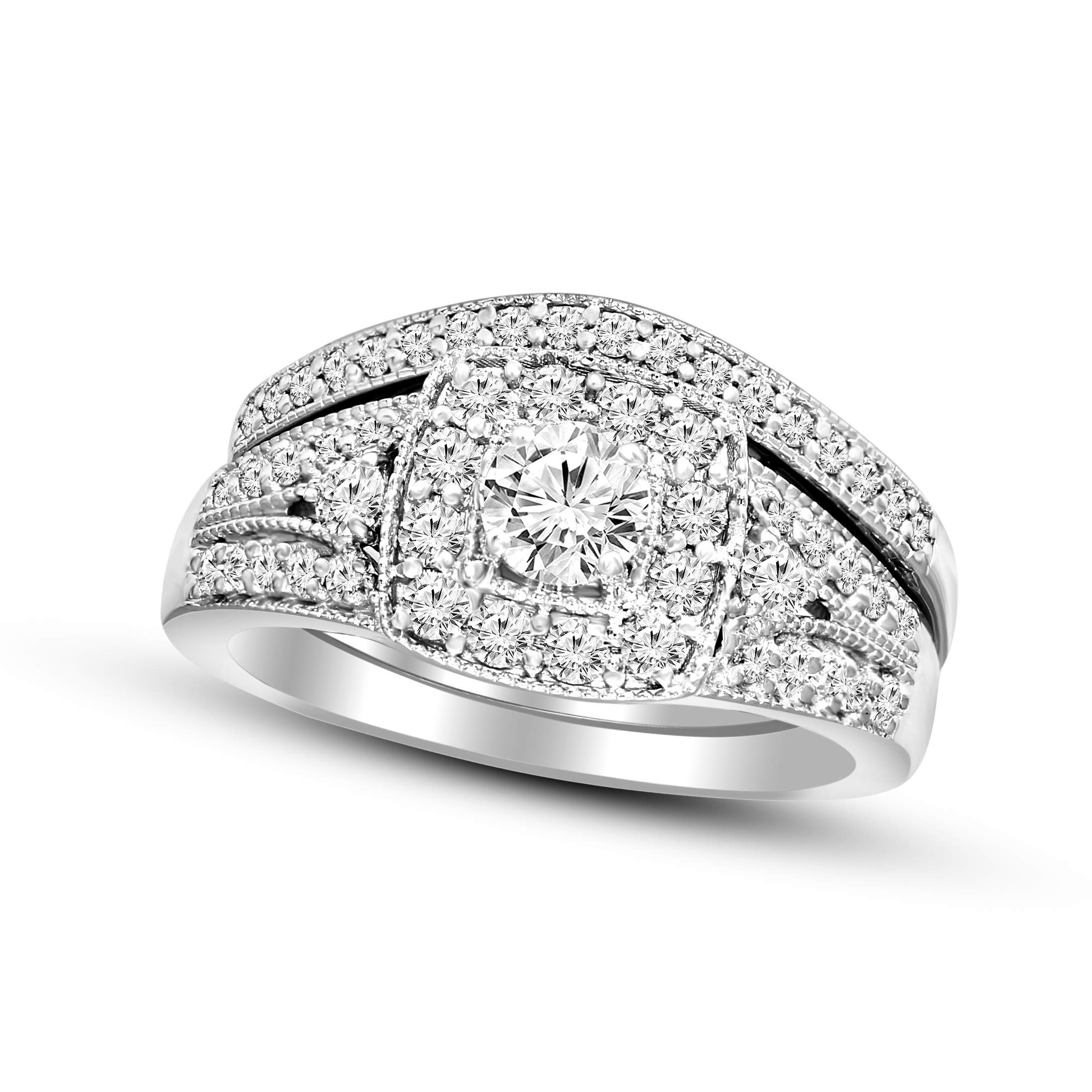 FRIENDLY DIAMONDS1 Carat | 925 Sterling Silver | EGL Certified Brilliant-Cut Lab Grown 2 Set Bridal Diamond Ring | GH-SI1 Quality