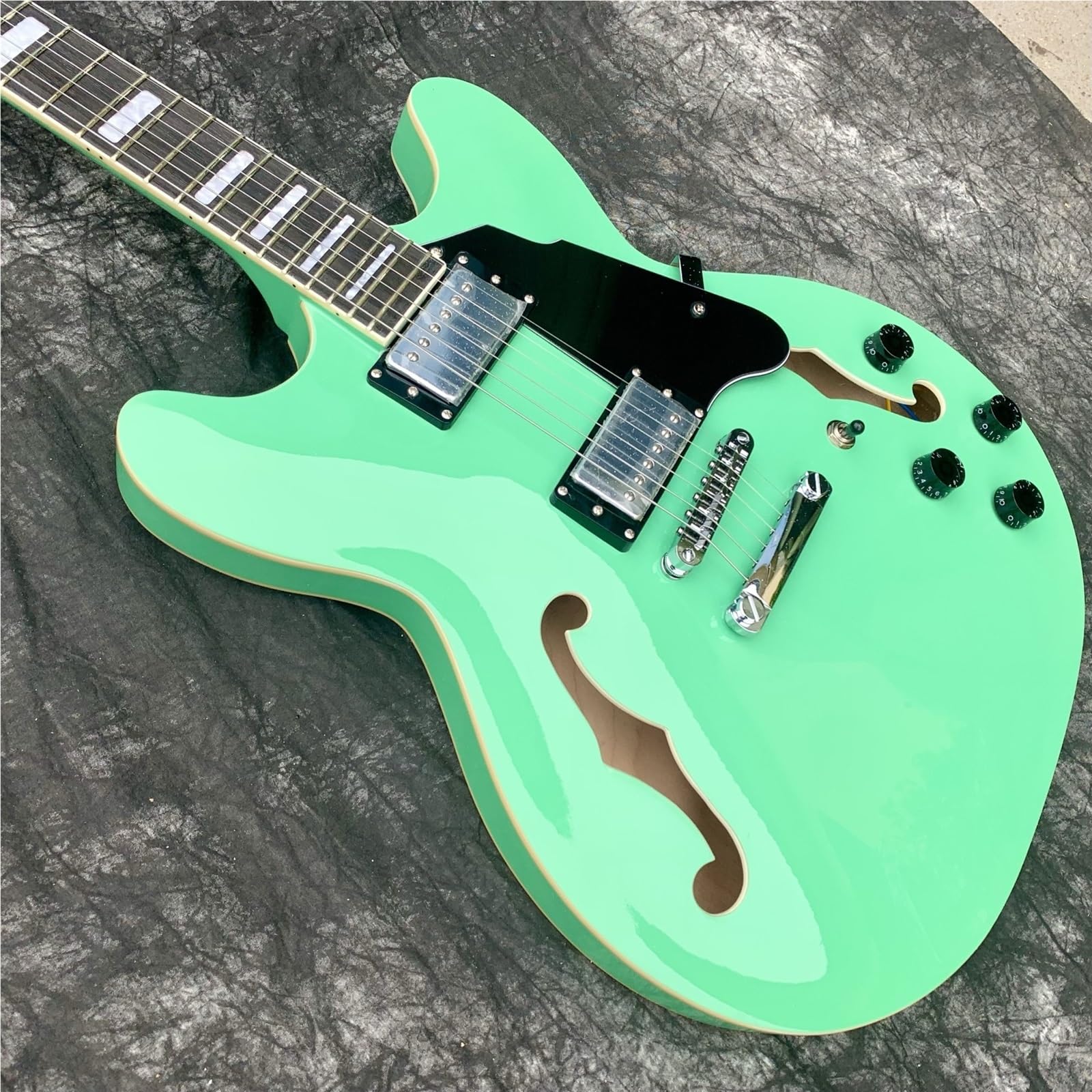 Chitarra Elettrica Per Pratica Set Chitarra Elettrica Jazz Semi Cava Verde Originale Con Fori A F Fatti A Mano