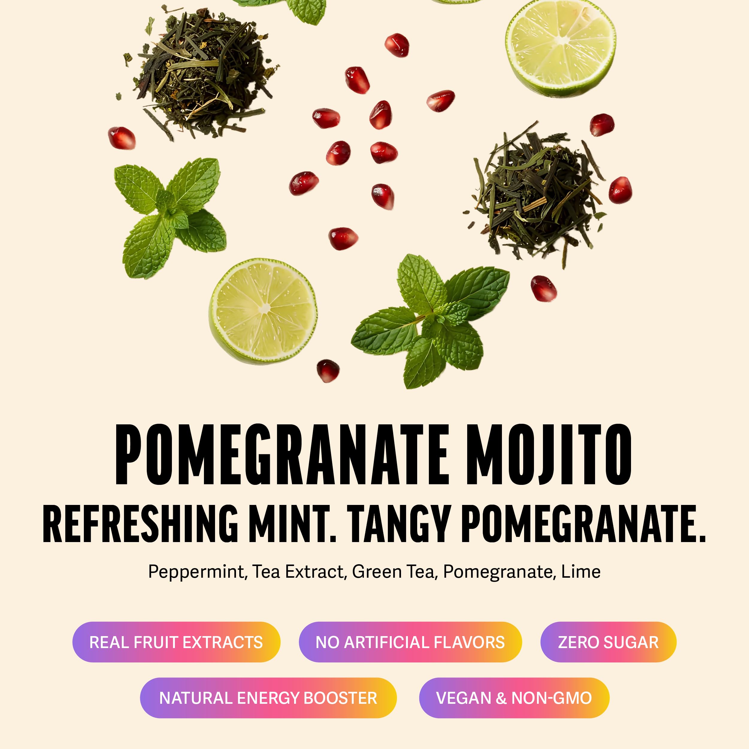 Zest Tea Caffè sano sostituto - 140 mg di caffeina per tazza (20 bustine) (50 g) 20 Borsa Standup Pouch Melograno Mojito Verde