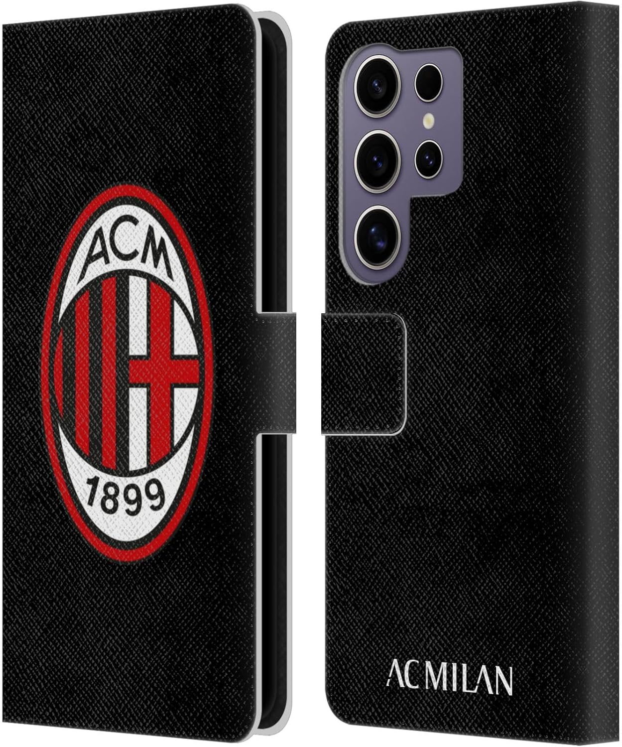 Head Case Designs Officially Licensed AC Milan Full Colour Black Crest Leather Wallet Case Compatible with Samsung Galaxy S25 Ultra
