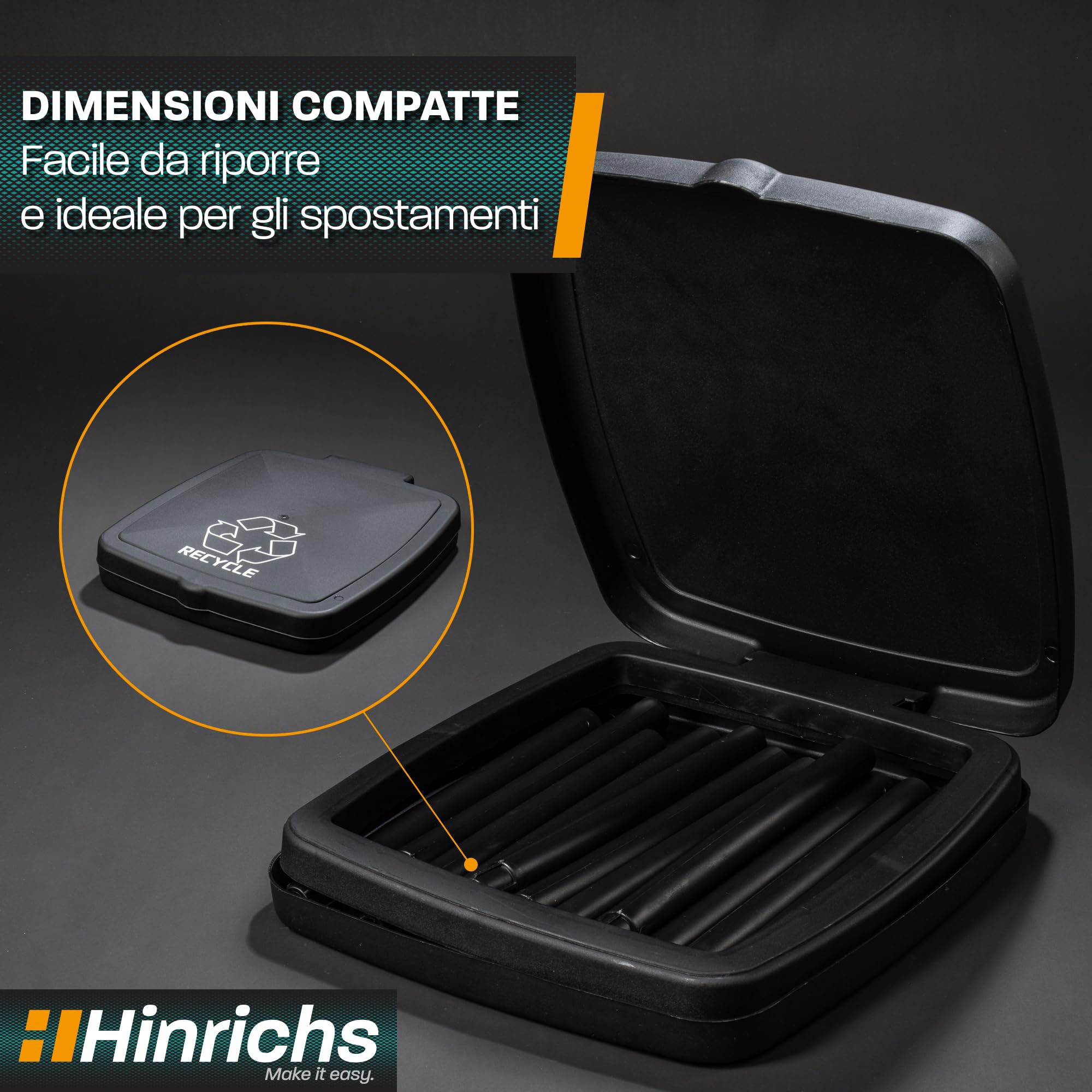 Hinrichs Supporto per sacco della spazzatura 120L - Supporto per sacco della spazzatura regolabile in altezza con coperchio per sacchi della spazzatura da 120L - Incl. 2 sacchetti per spazzatura 120L