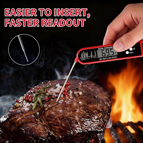 Meat Thermometer Digital for Grilling and Cooking, Instant Read Food Thermometer with Foldable Probe, Perfect for Kitchen, Outside Grill, Candy Making, Essentials BBQ Accessories (Red)