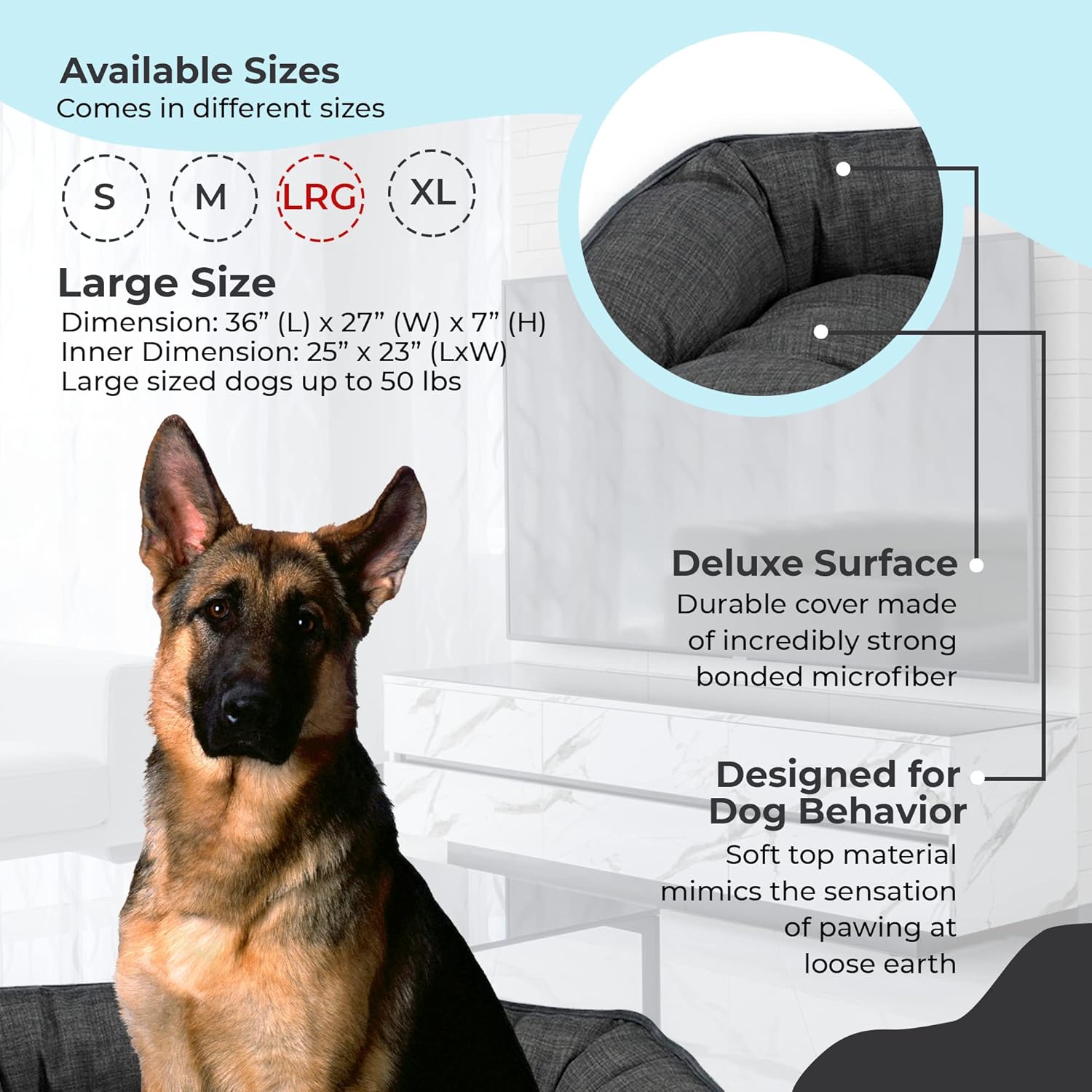 review Bowsers Crescent Bed for Dogs - Reversible Dog Bed with Tufted Cushion and Open Front - Hypoallergenic Dog Bed Lounger with High Memory Polyester Fiber and Upholstery Grade Fabric - Storm, Large Size