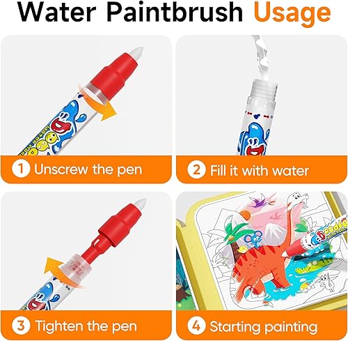 Miniatura 6 de Timetome Libro de pintura al agua reutilizable para niños, paquete de 3 libros de acuarela mágicos con bolígrafo de agua, cuentos de hadas, temas de