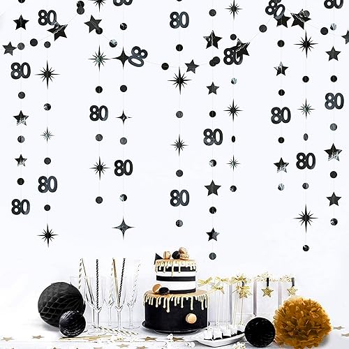 Miniatura 8 de Decoraciones de cumpleaños número 80 de oro rosa con lunares circulares y estrellas parpadeantes guirnalda metálica para colgar en banderines para