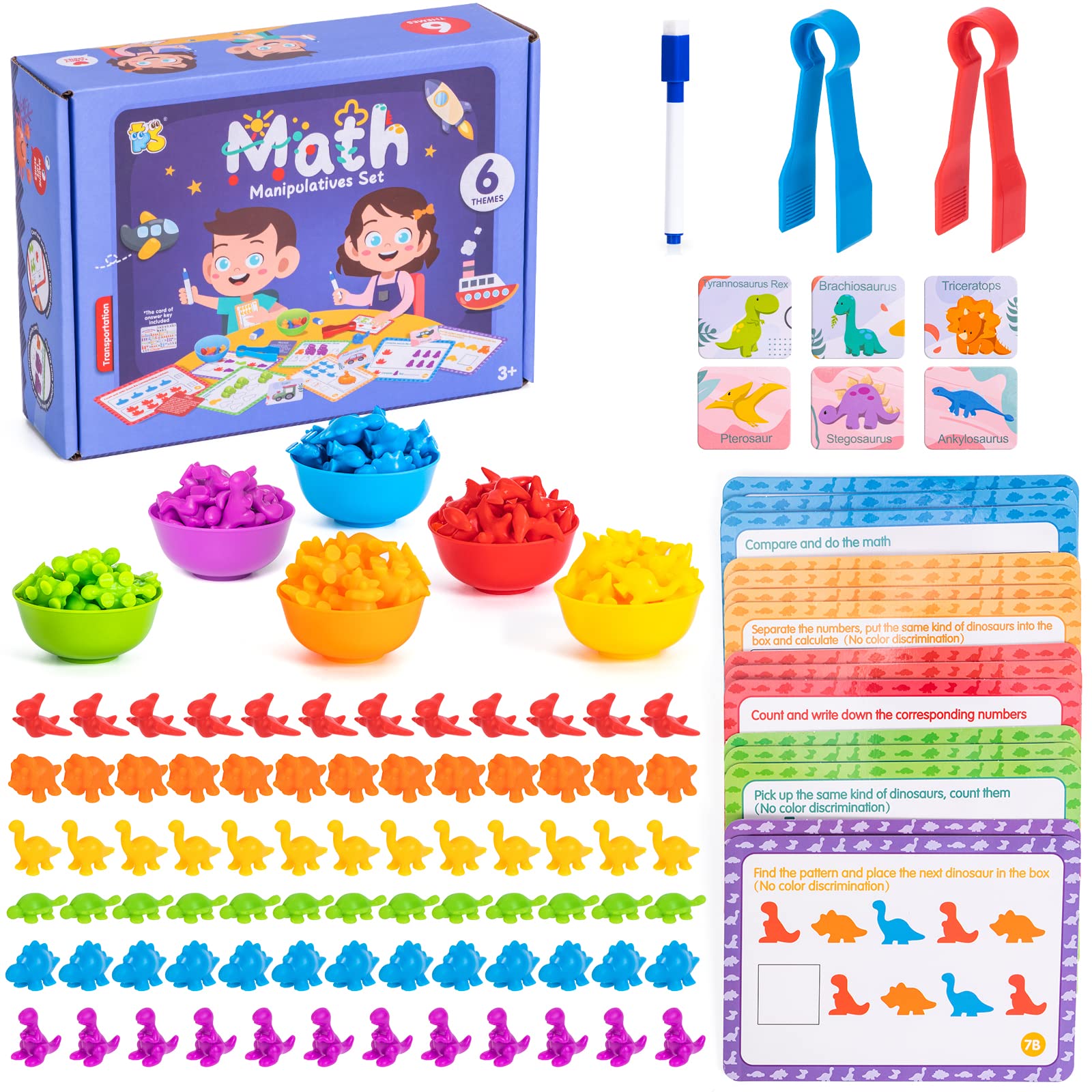 NYOBABE 72pcs Counting Dinosaur Toys for 2 3 4 5 6 7 Year Old Boys Girls,Toddler Learning Sorting Toys with Matching Cup,Prechool Educational Montessori Toys Fine Motor Skills Kids Birthday Xmas Gifts