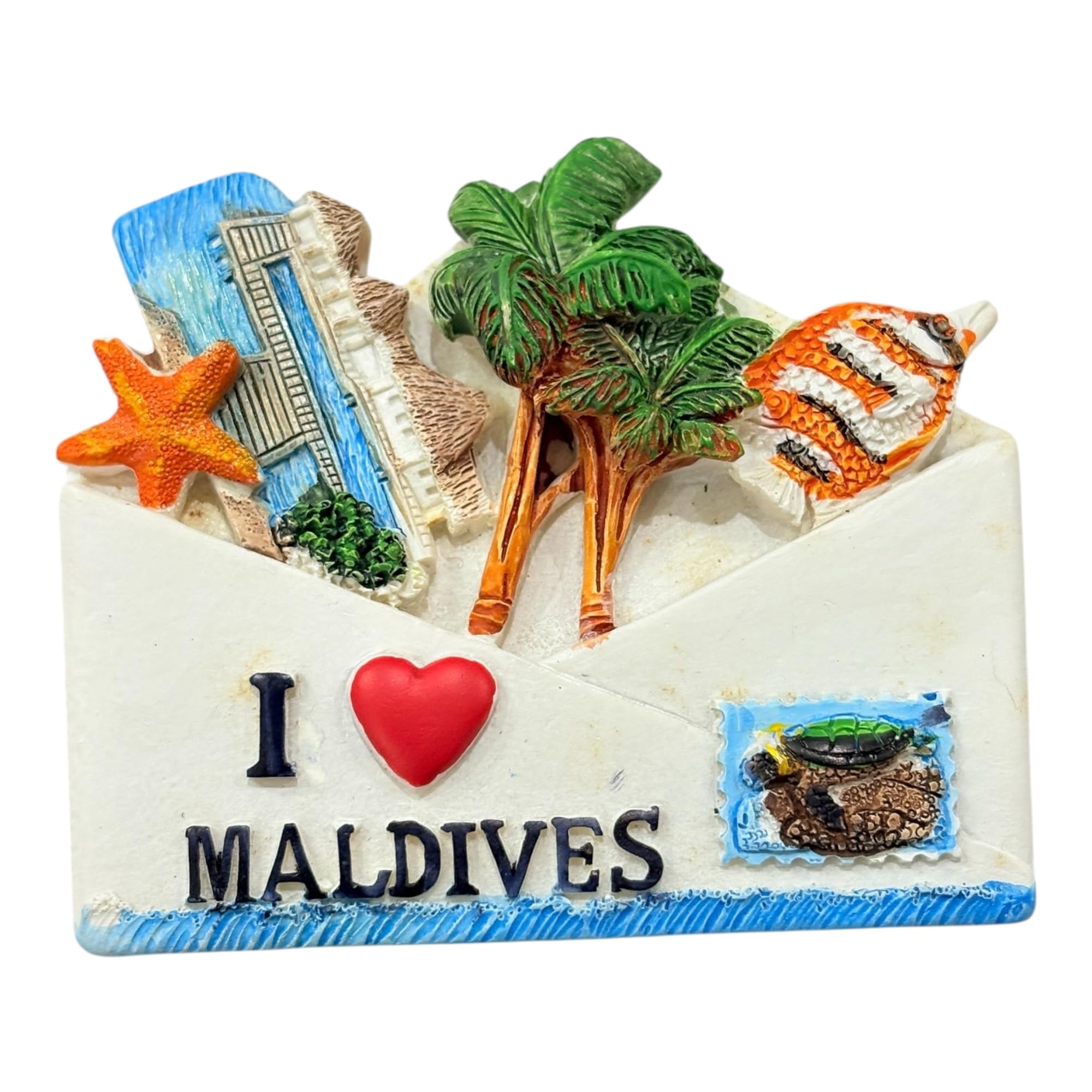 Maldives 3D Resin Fridge Magnet, I Love Maldives Travel Souvenir with Palm Tree, Beach Hut, Starfish, and Clownfish Design, 7.3 x 6 cm-image-28