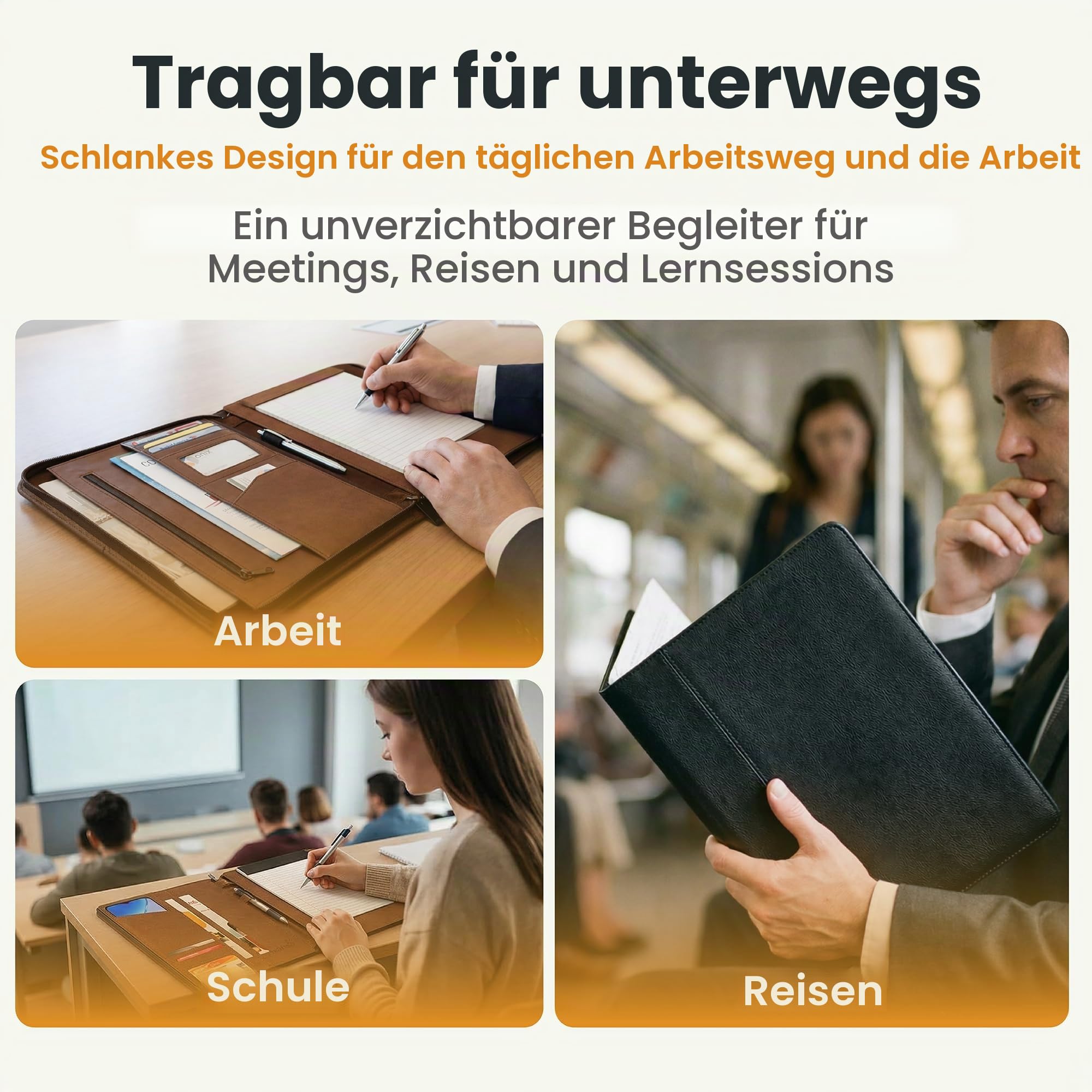 KHOMO Universal Padfolio Case - Portfolio Organizer für Tablet 8,5 bis 11 Zoll - PU Leder Notebook Pad Halter Ordner für iPad, Air, Pro & andere