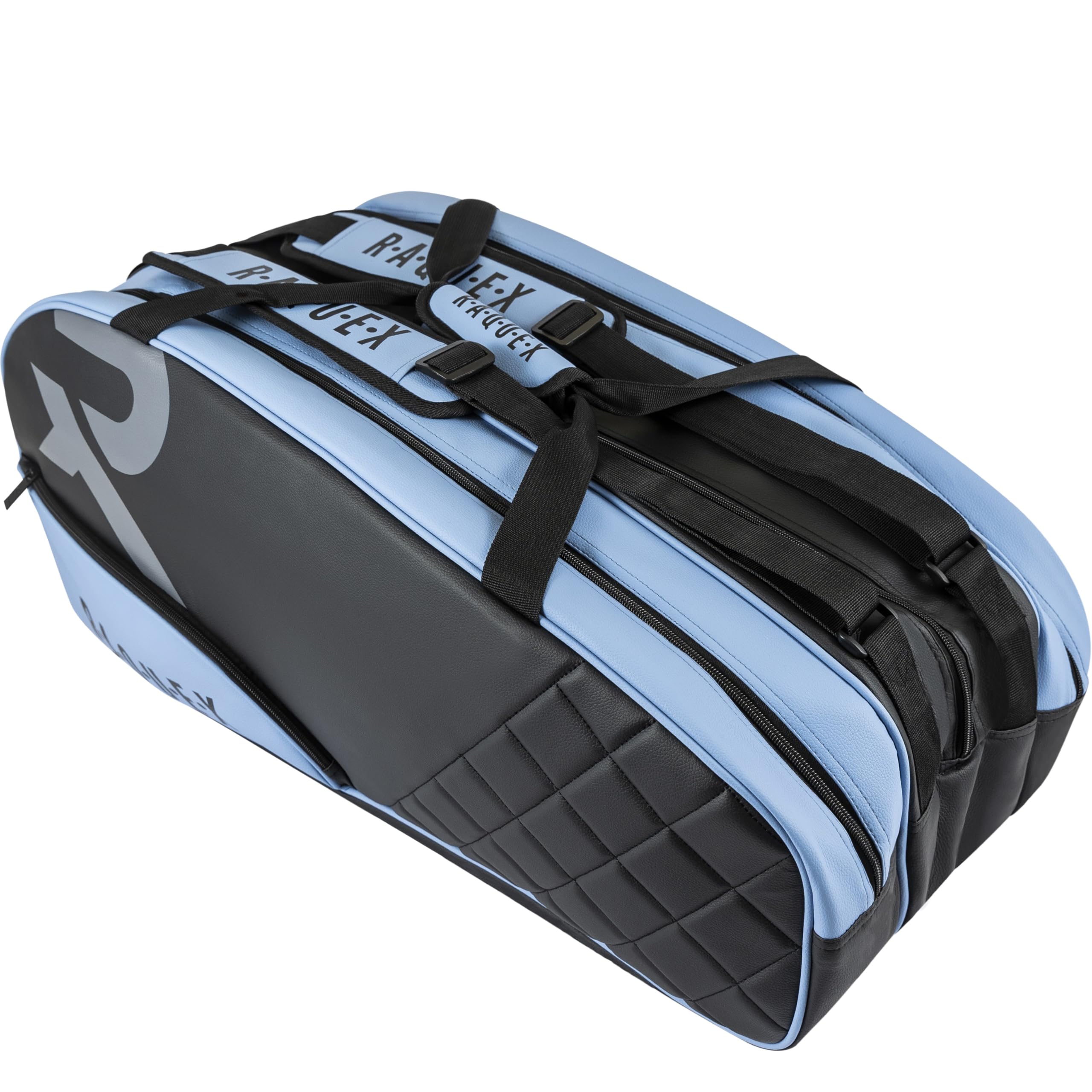 Raquex Elite - Borsa per 6 racchette da tennis, in pelle sintetica, trapuntata, con fodera termica, scomparto per scarpe, badminton, squash, per uomo e donna