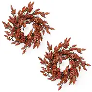 2 Pcs Christmas Candle Rings Wreaths, 10 Inch Candle Wreath with Artificial Red Pinecone, Christmas Candle Holder Indoor Decor for Home Kitchen Cabinets Centerpieces for Tables