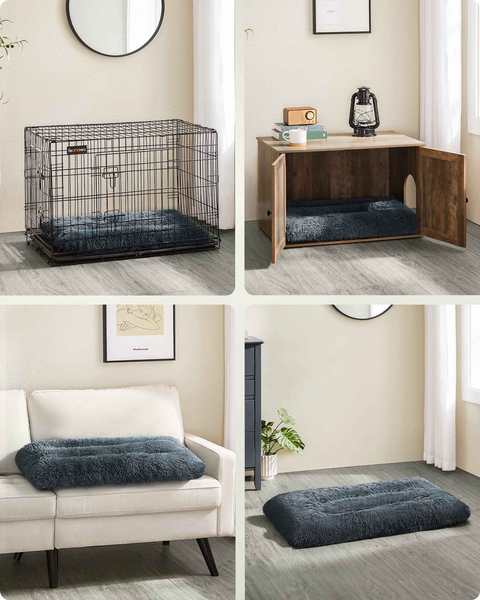 Feandrea Cuccia per Cani, Tappetino per Animali di Peluche Morbida, 122 x 74 cm, Imbottitura Soffice, Lavabile, Cuscino per Cani Multiuso, Grigio Scuro PGW204G02