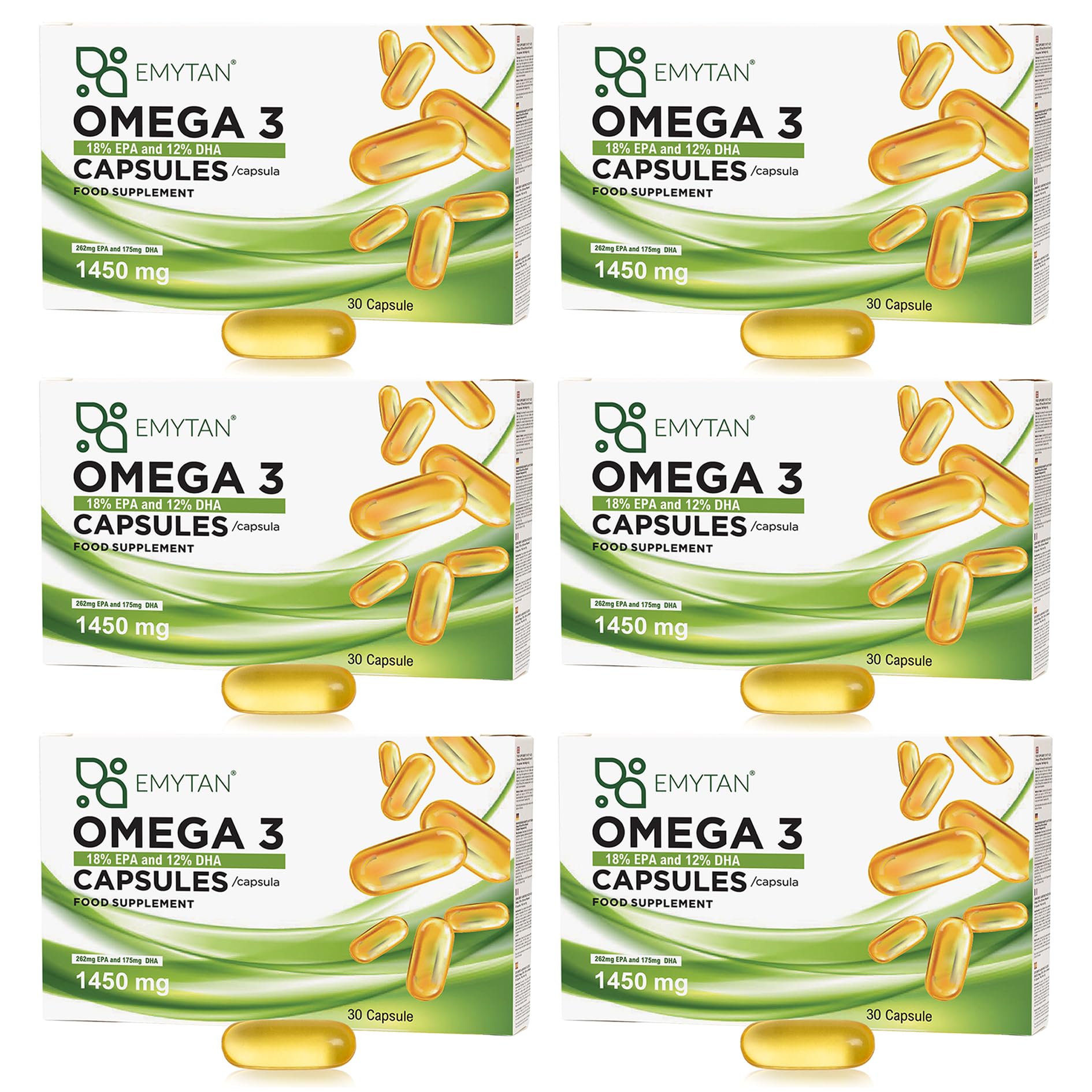 Omega 3 Alto Dosaggio 1450mg - 18% EPA e 12% DHA - Integratore Olio di Pesce Purificato - Supporto Funzione Cardiaca, Vista e Cerebrale - 180 Capsule