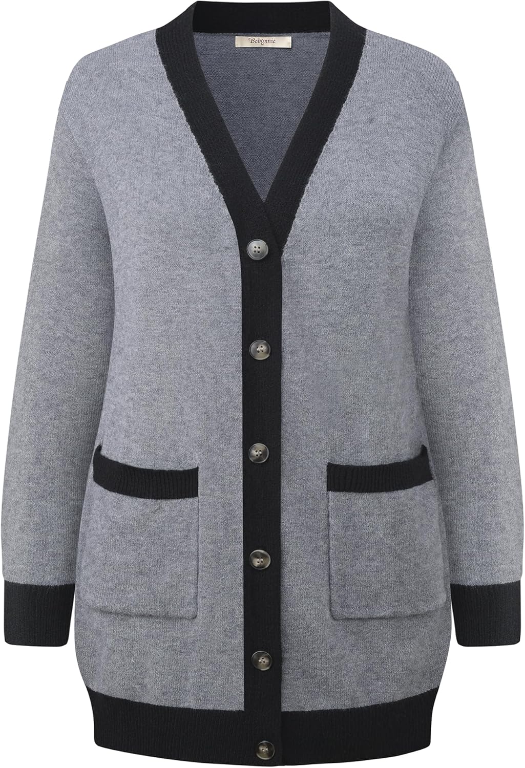 Bebonnie Women's Cozy Knit Long Sleeve Open Front Buttons Cardigan Sweater Outerwears Coats with Pocket - Image 3