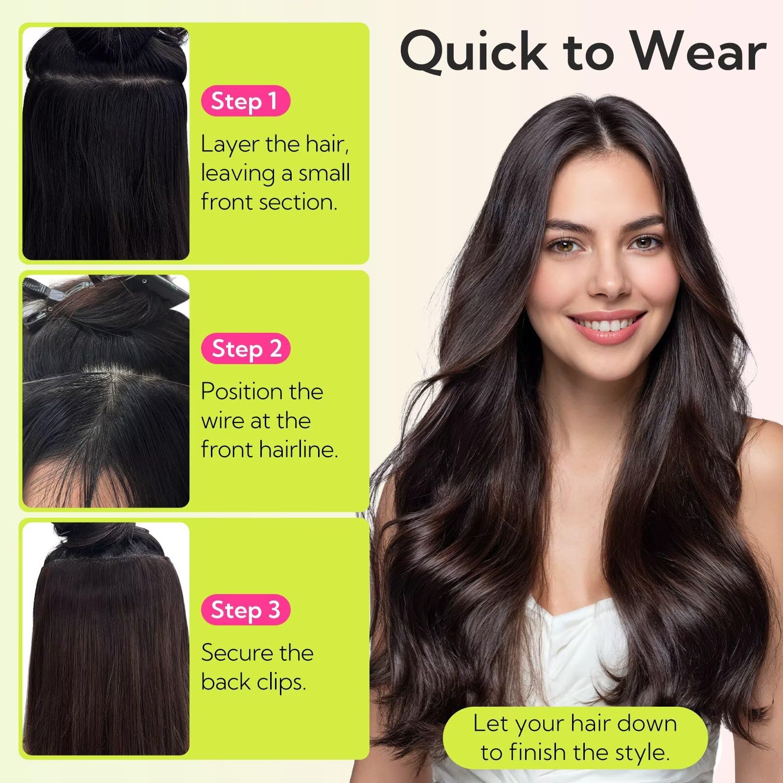 hotbanana Extension Capelli Veri con Filo Invisibile, 45cm 95g Marrone Chiaro Scuro Capelli Umani Remy Lisci, Invisible Wire Hair Extensions, Extension in Capelli Veri Invisibles