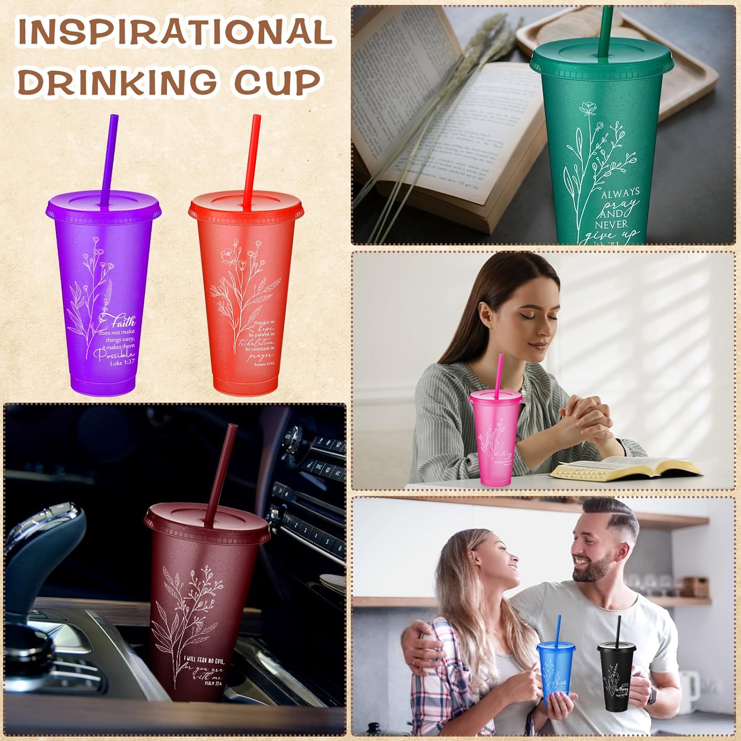 20 Pcs Christian Gift Bulk Christian Tumbler Plastic Bible Verse Scripture Cups Bulk 24oz Religious Church Coffee Cup for Sunday School Valentines Party Gift (Colorful) - Image 6