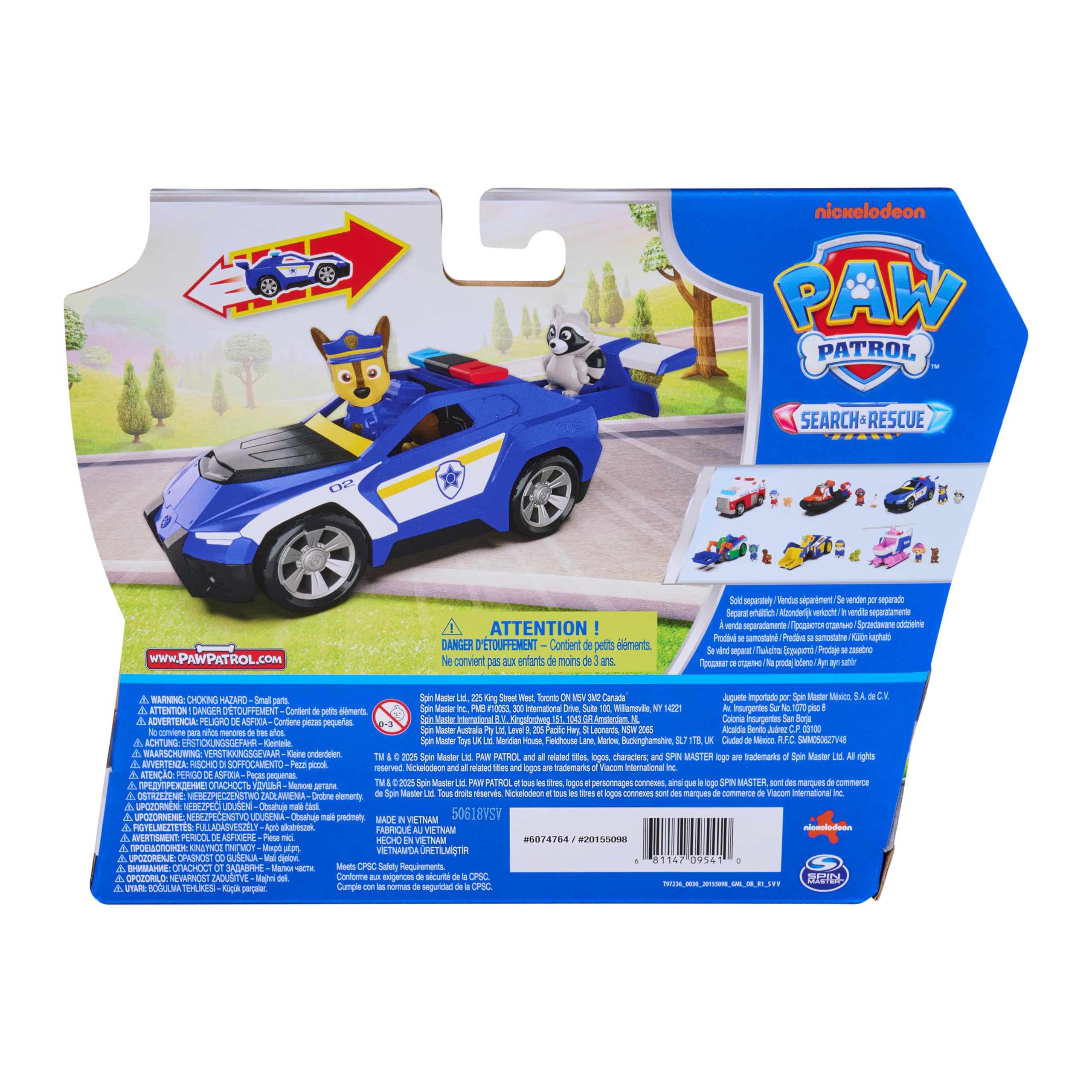 Paw Patrol - Pat Patrouille - Véhicule Figurine Chase Search & Rescue Mission Détectives - Voiture Figurine À Collectionner - Pat Patrouille Jouet - Voiture Enfant - Jouet Enfant 3 Ans Et +