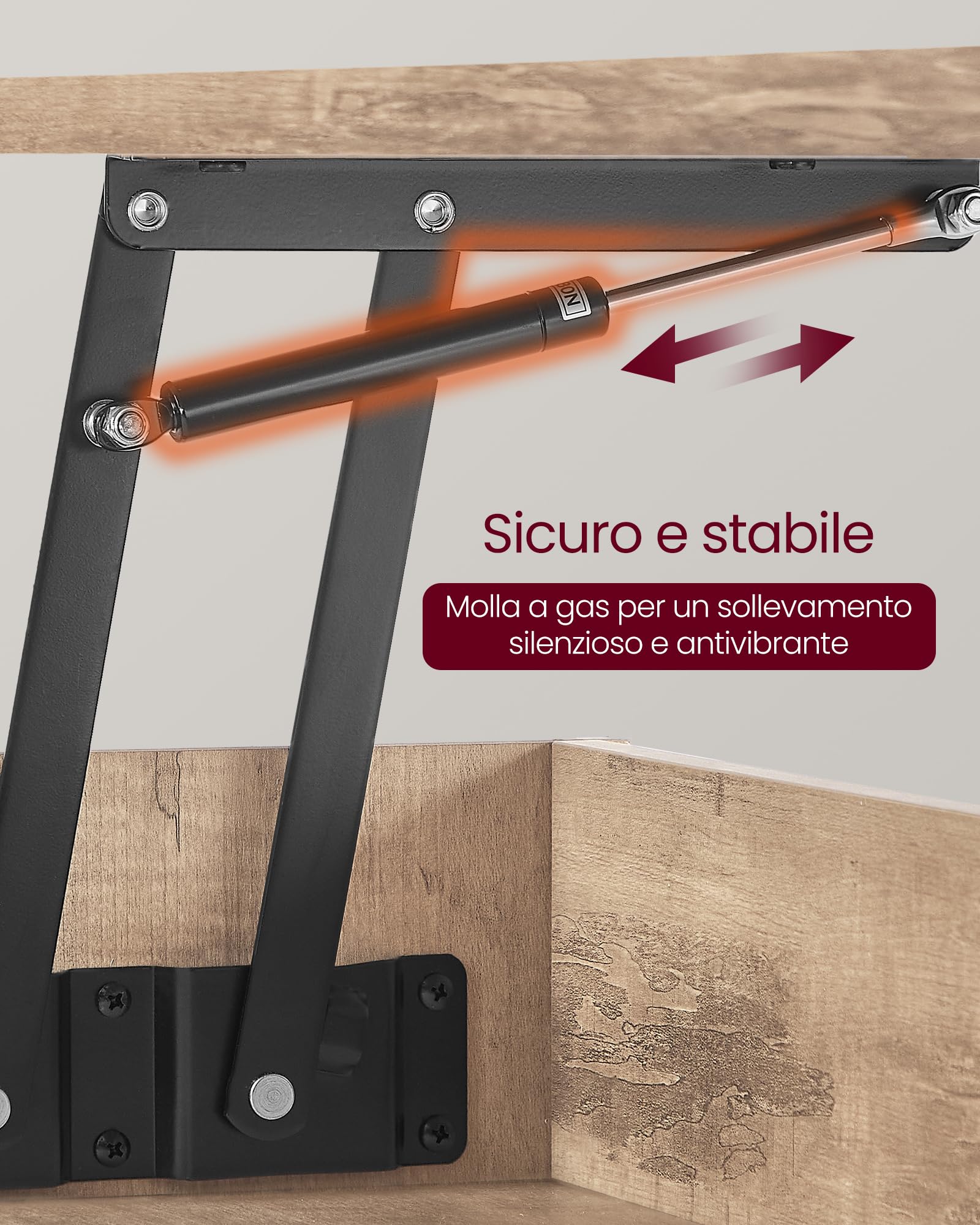 VASAGLE Tavolino da Salotto, Tavolino da Caffè con Piano Sollevabile, Molla a Gas, Vano Nascosto, Ripiano Aperto, Soggiorno Ufficio Sala da Pranzo, Marrone Cammello e Nero Inchiostro LCT267LB01