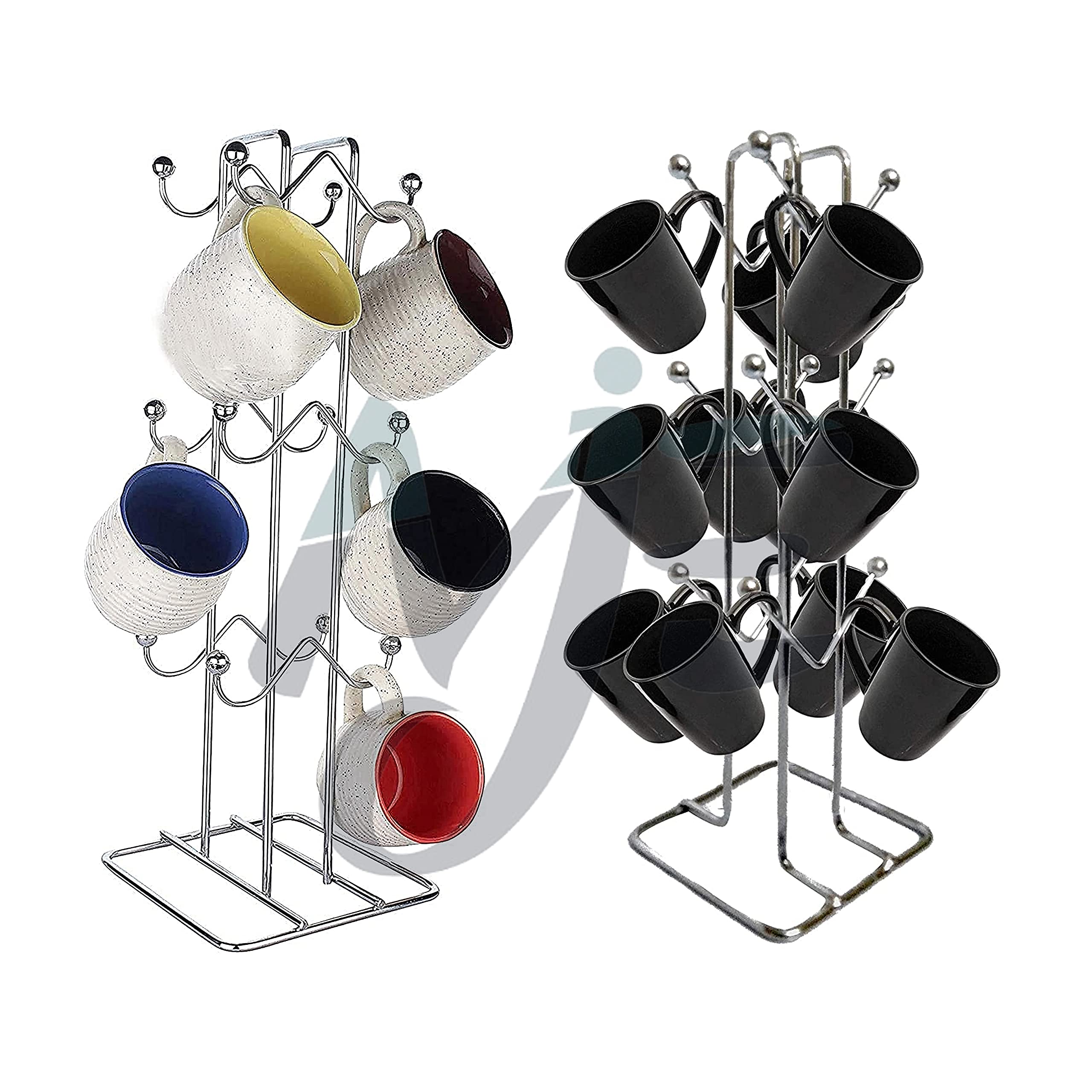 MJE Rust-Free Stainless Big 24 Cup Steel Rolling Pin Board Holder Wall Mount Stand Combo with 2 Heavy Cup Holder (12 Cup Hold in Each Stand)