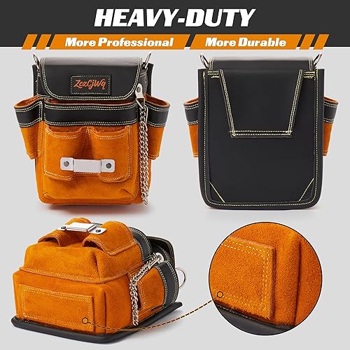 Miniatura 4 de Cinturón de herramientas, 9 bolsillos, cinturones de herramientas de cuero profesional con tirantes para hombres, cinturón de utilidad ajustable