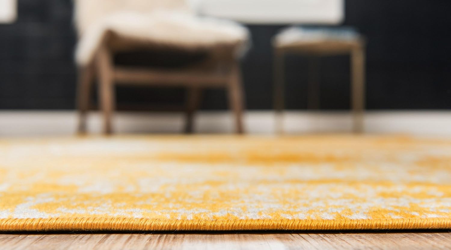 Yellow and Ivory Synthetic Low Pile Bohemian Area Rug