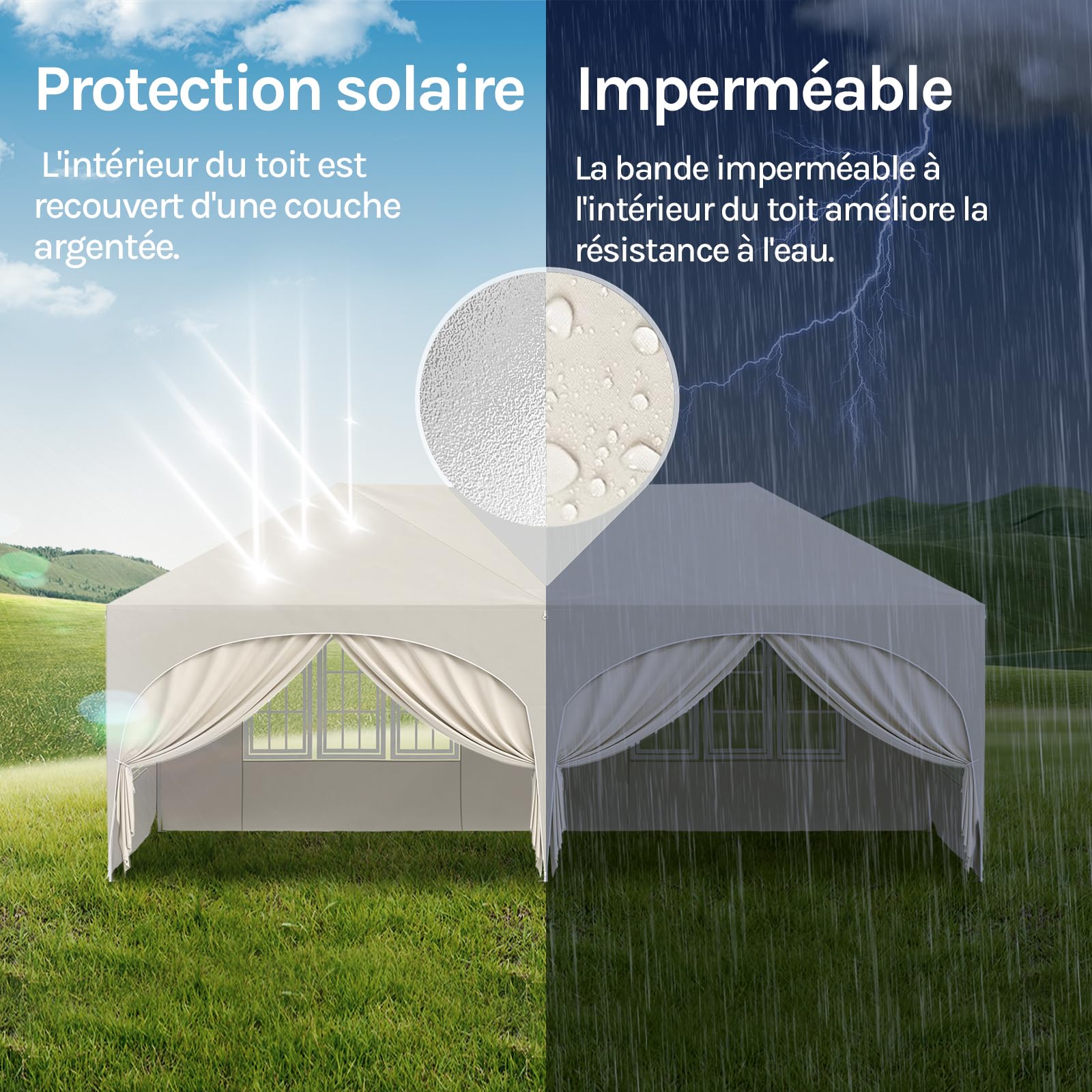 WOLTU Tonnelle de Jardin Pliable 3x6m avec 6 parois Beige | UPF 50+ UV, imperméable, hauteur ajustable, vent stable, 6 parois, Jardin