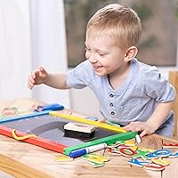 Vista 8 de Melissa & Doug Pizarra magnética y pizarra de borrado en seco con 36 imanes (números y letras mayúsculas), tiza, borrador y bolígrafo de borrado